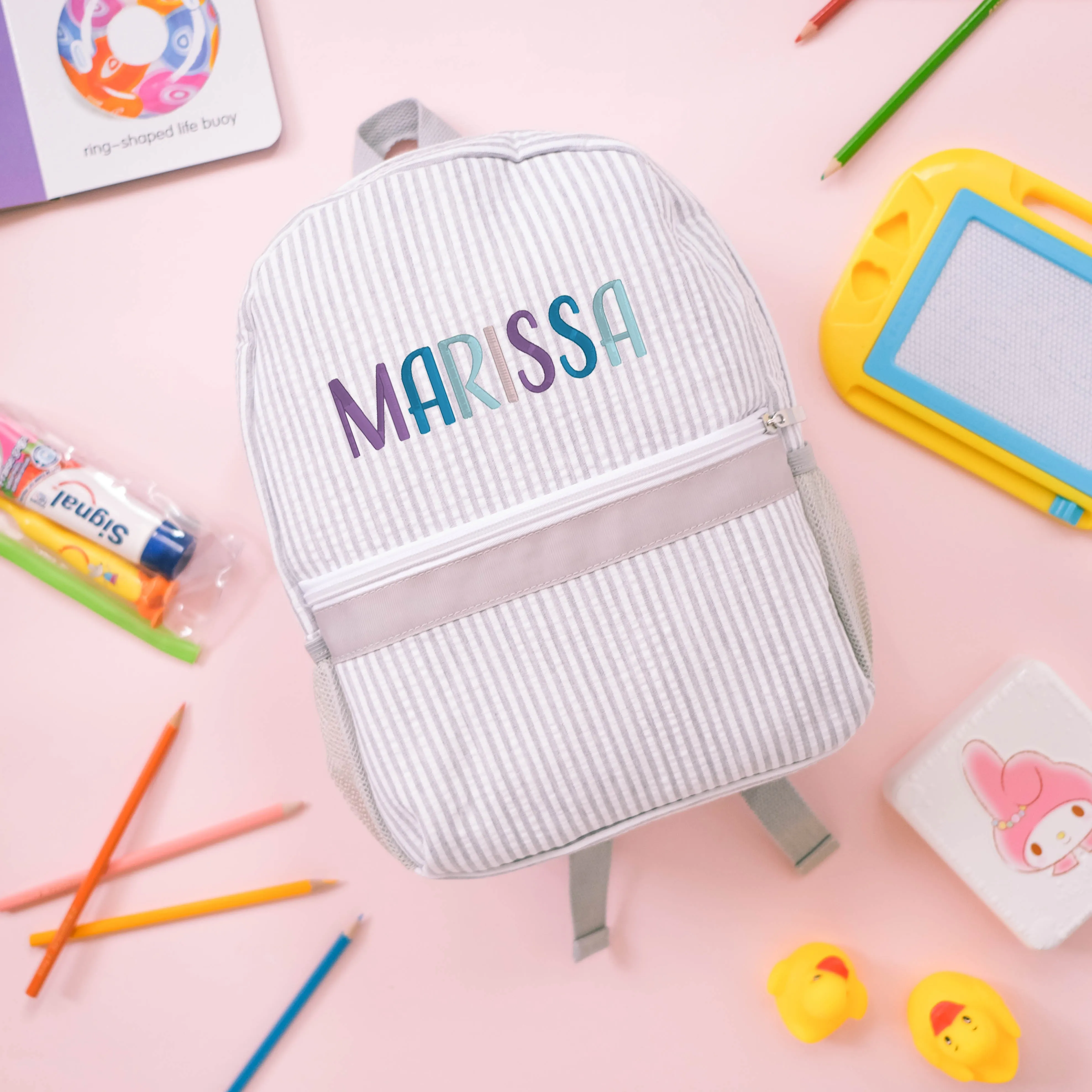 Personalised Toddler Backpack in Multicoloured Grey