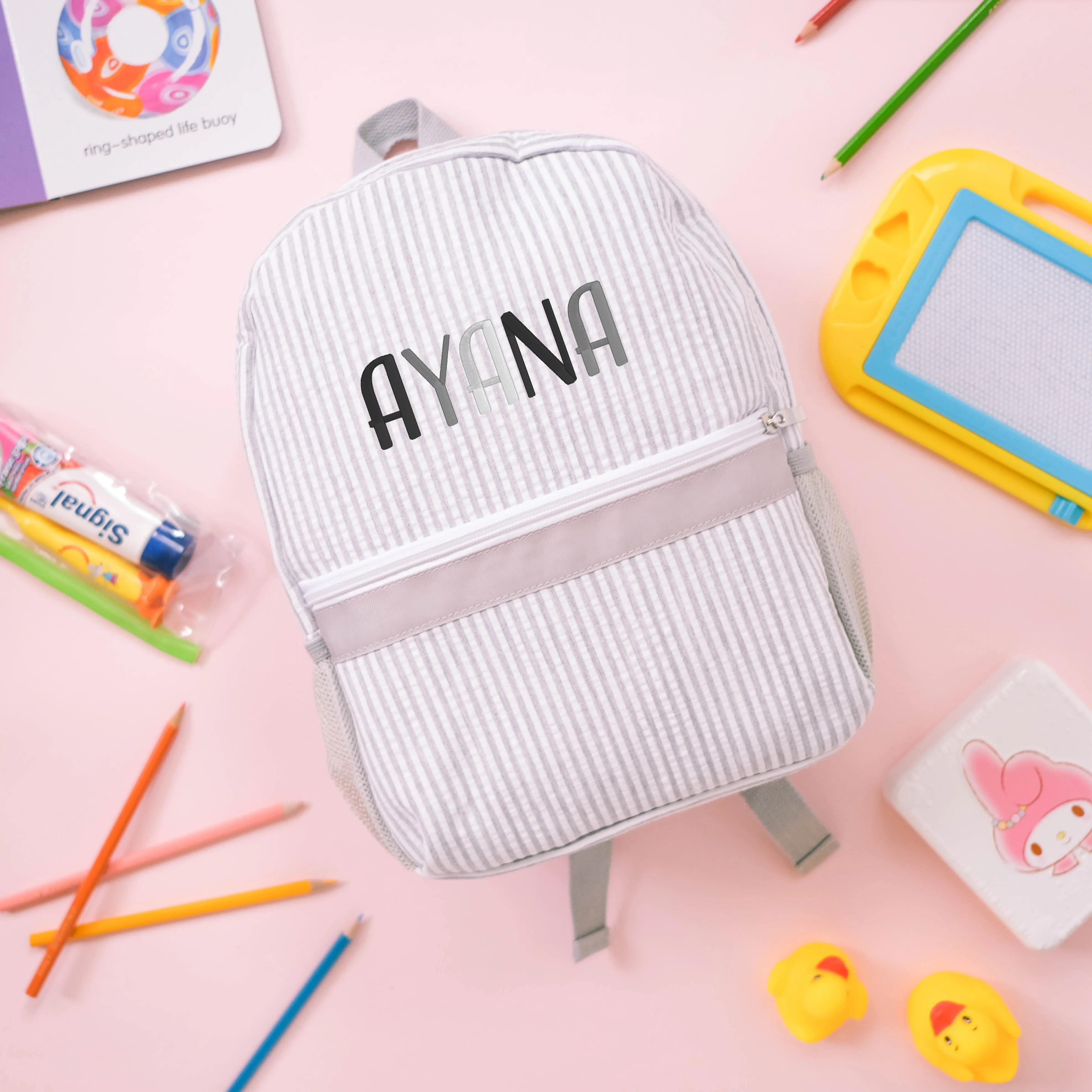 Personalised Toddler Backpack in Multicoloured Grey