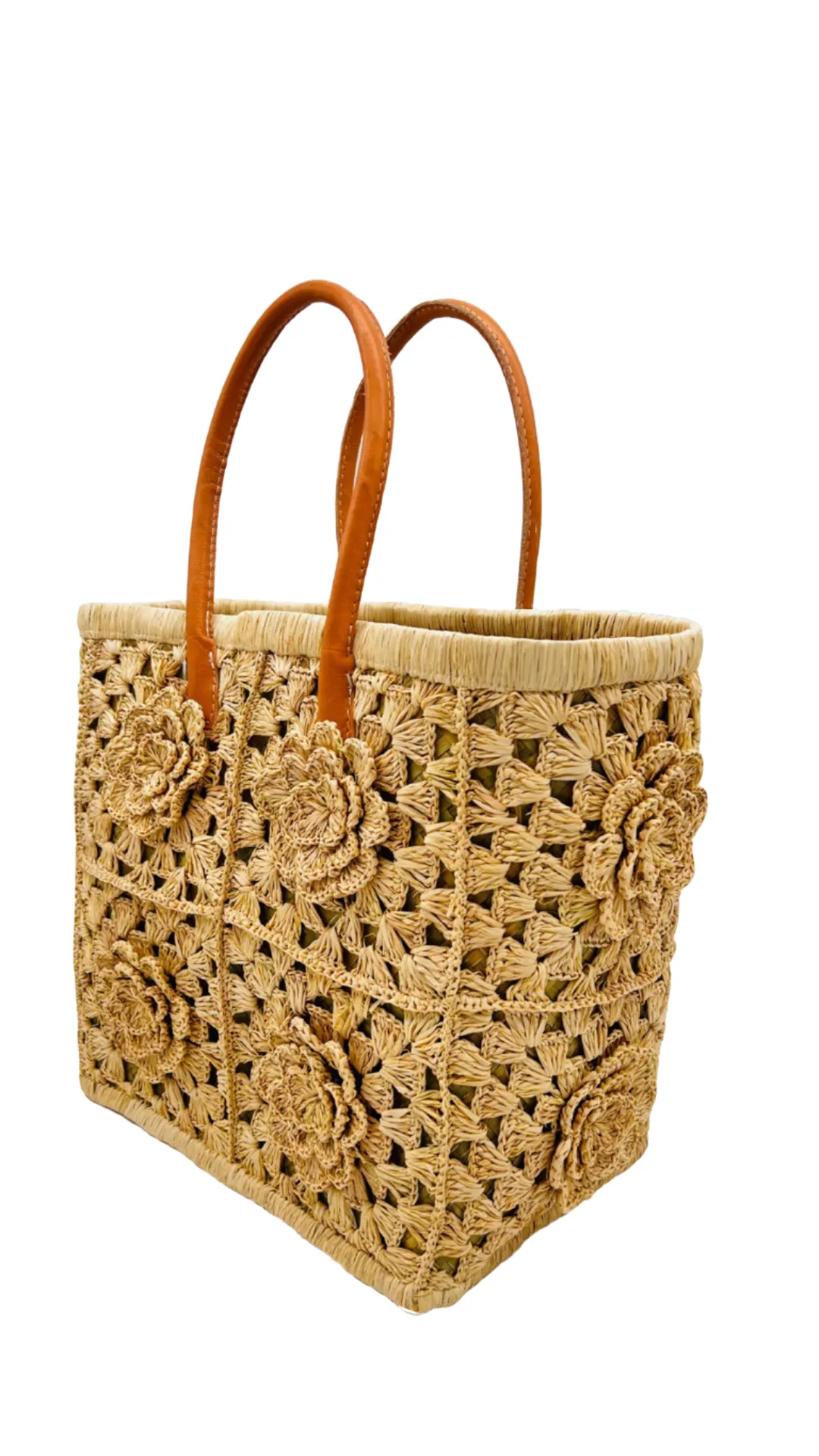 Petite Flower Crochet Straw Basket Bag