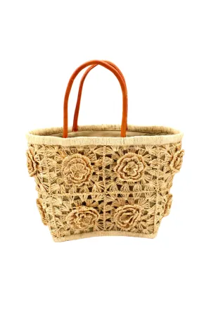 Petite Flower Crochet Straw Basket Bag