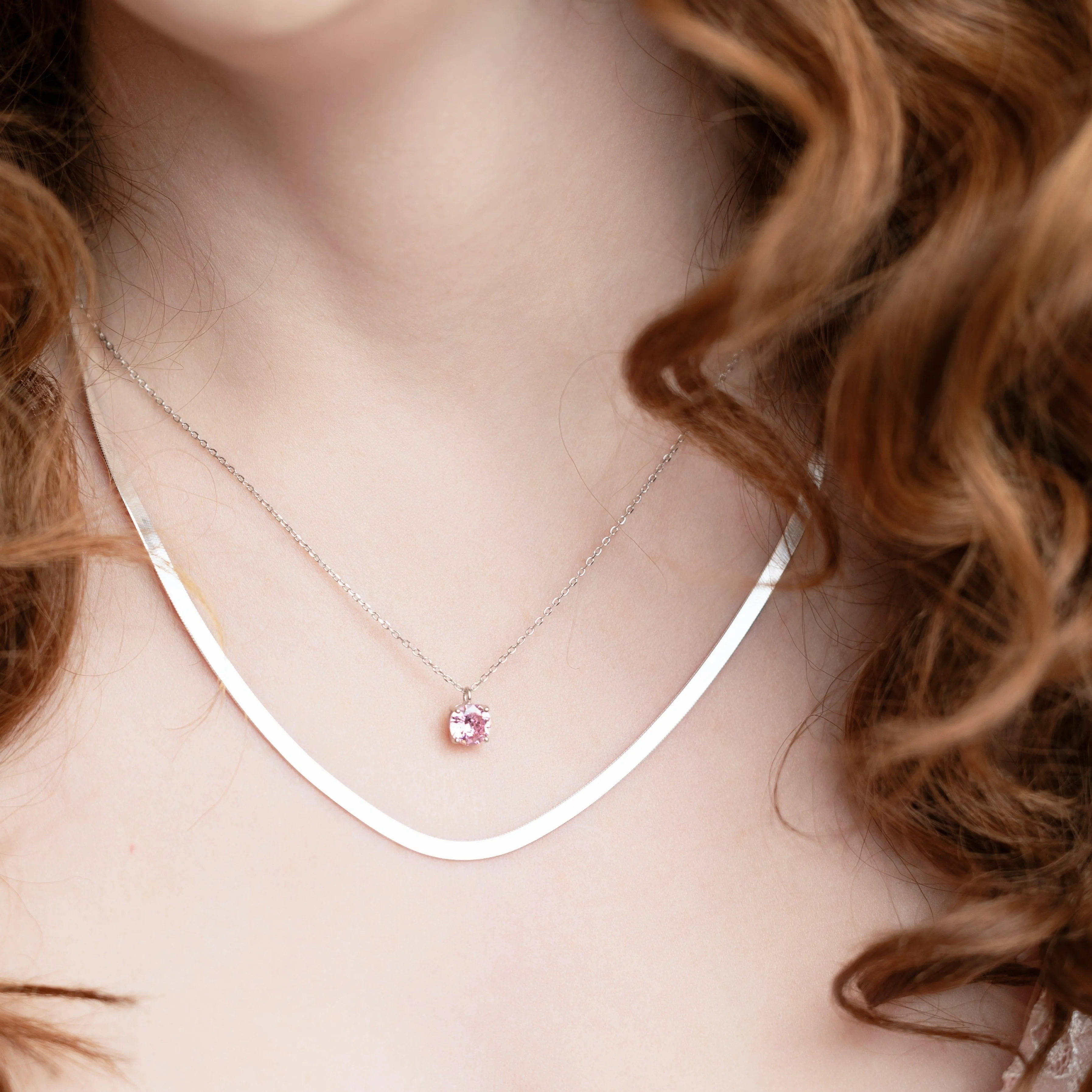 Pink Brilliant Round Necklace