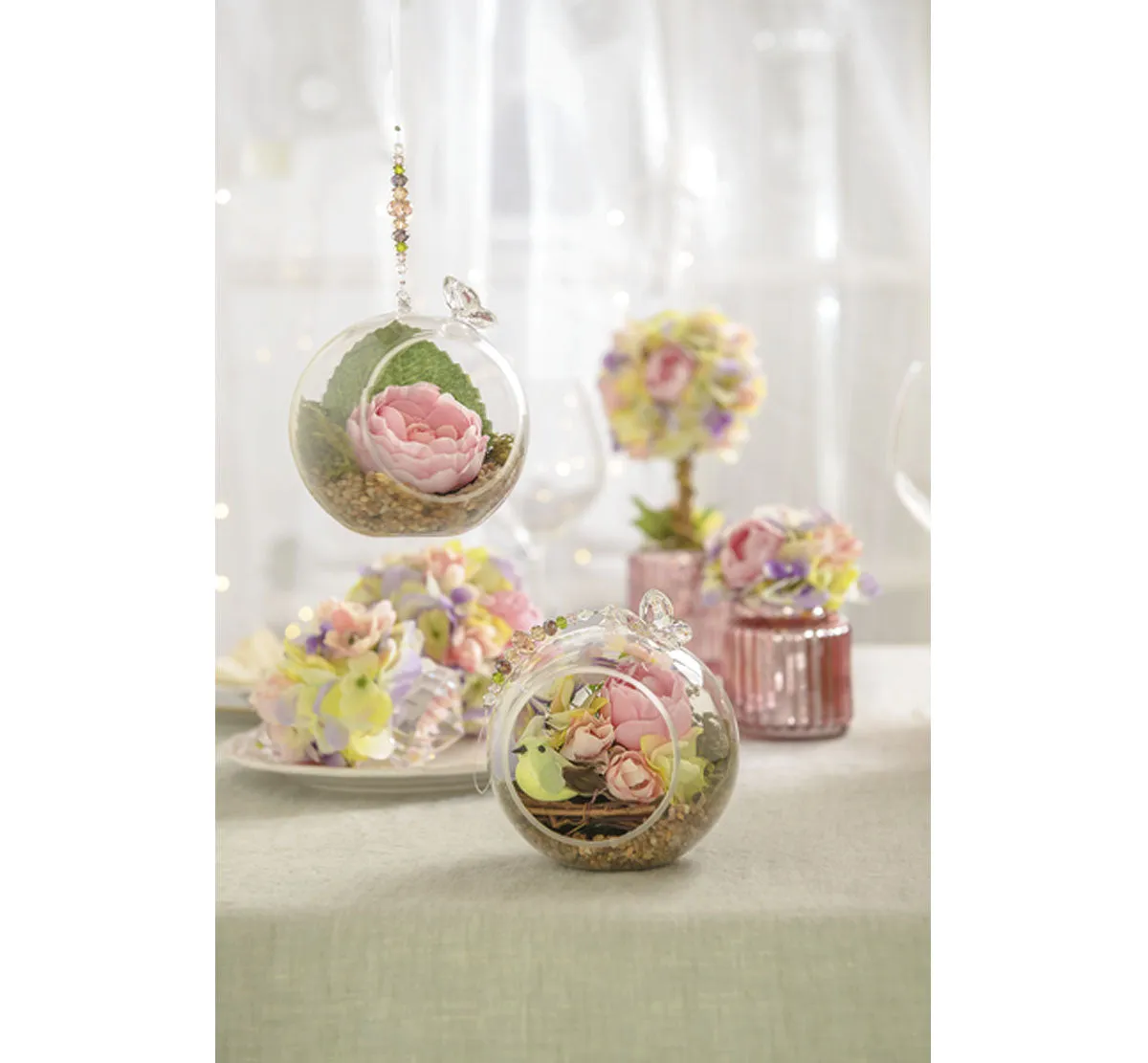 Pink Peony Floral Crystal Jewel Ornament