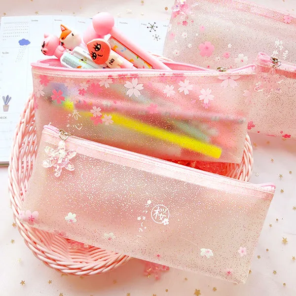 Pinky Sakura Blossom Translucent Pencil Case