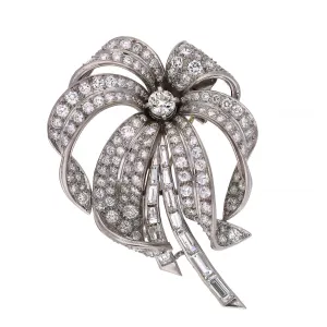 Platinum Palm Tree Round Brilliant Diamond Brooch/Pin