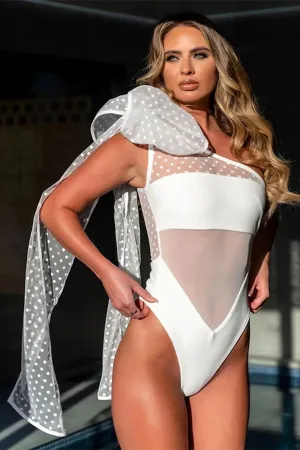 Polka Dot Mesh Patchwork Striking Bow Tie One Piece Swimwear