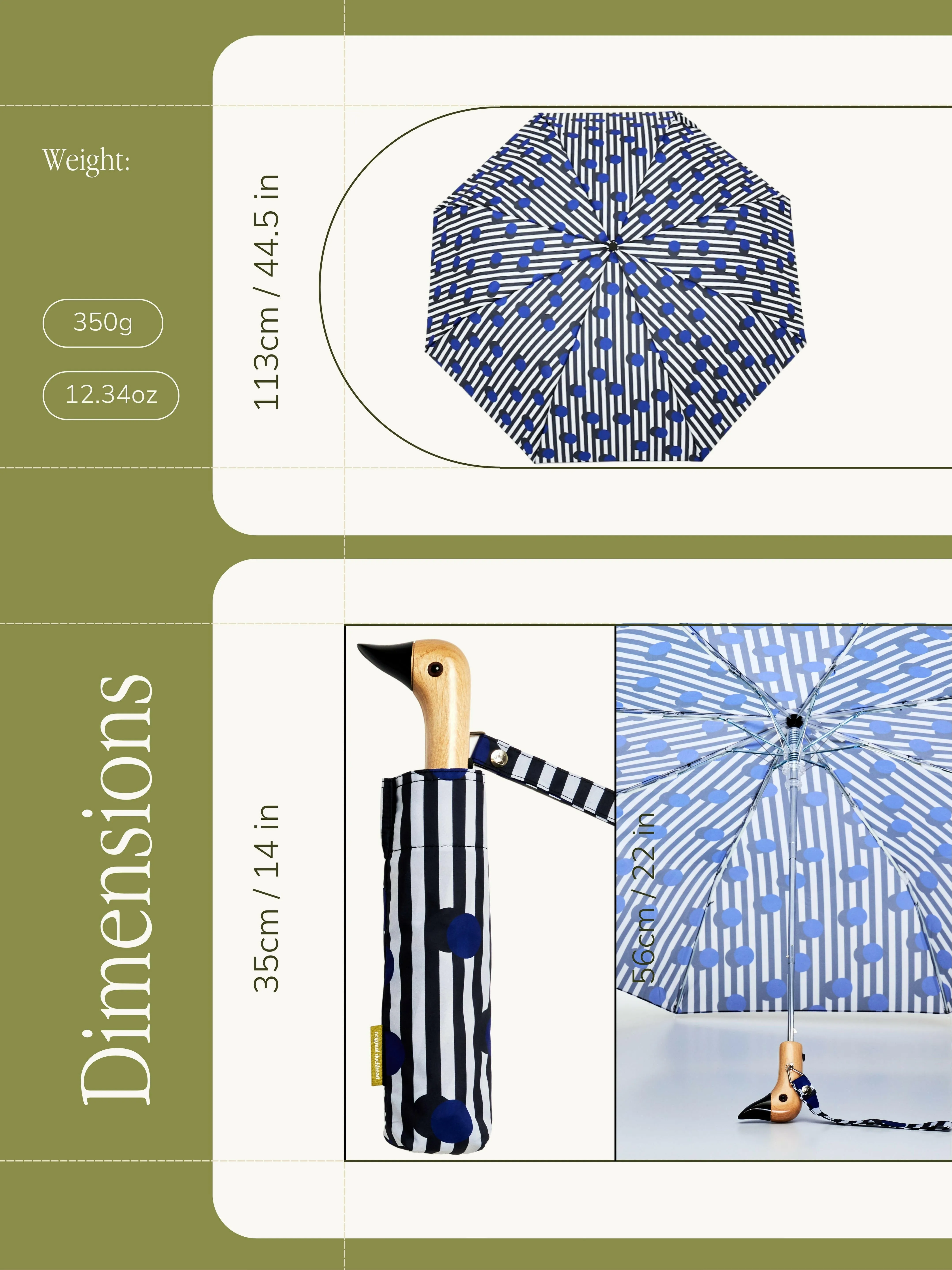 Polkastripe Eco-Friendly Compact Duck Umbrella