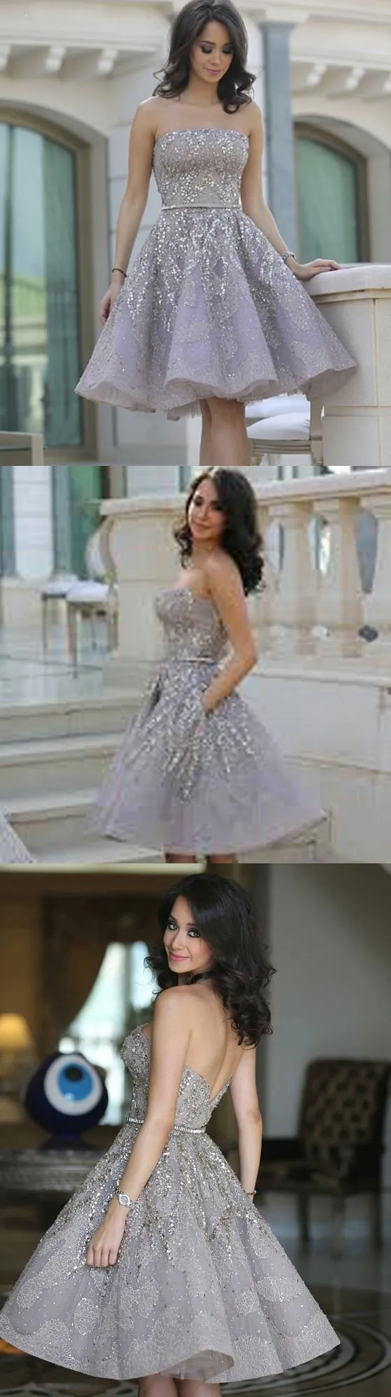 Popular Grey Strapless Gorgeous A-line Homecoming Prom Gown Dress,BDY0102