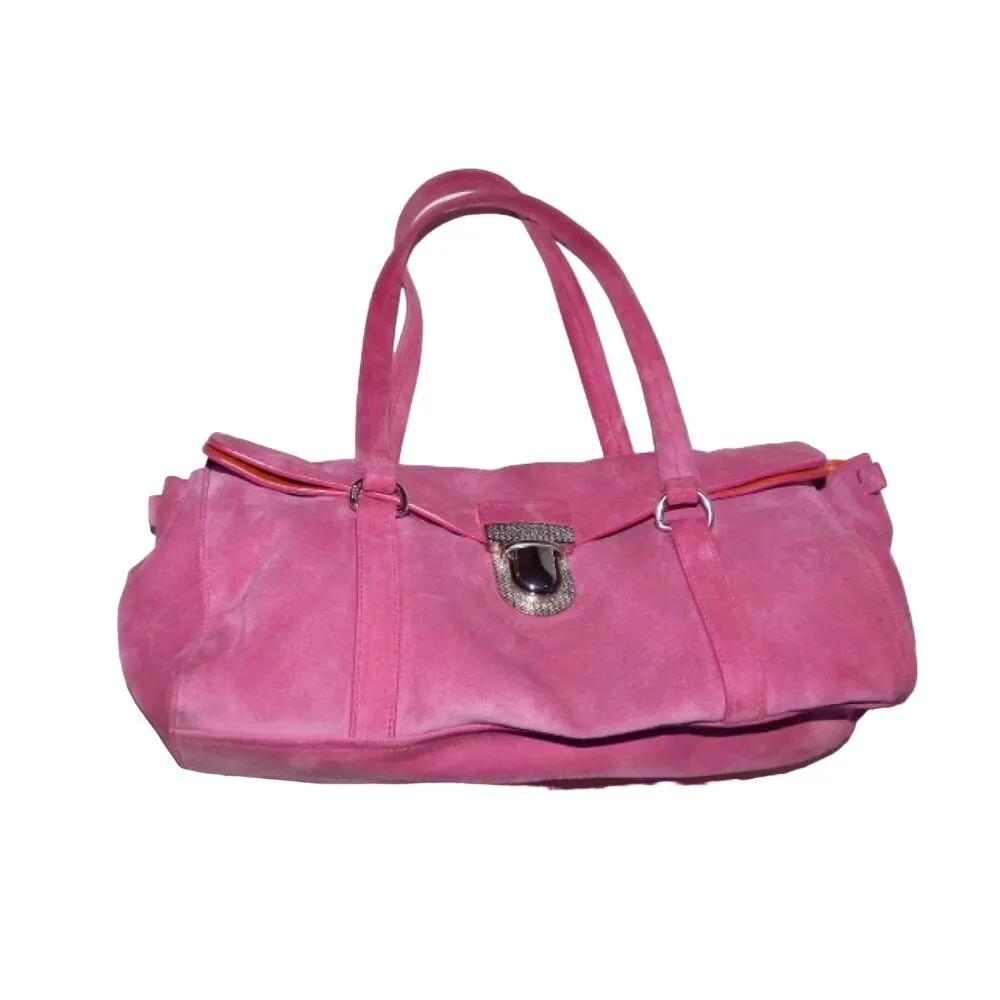 Prada pink suede & orange leather East to West satchel