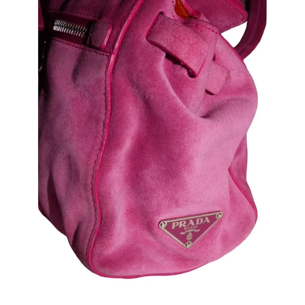 Prada pink suede & orange leather East to West satchel