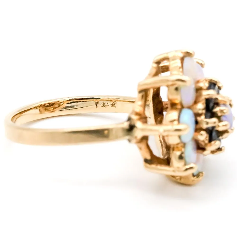 Pretty 14K Gold Opal and Sapphire Ring - Size 5 1/2