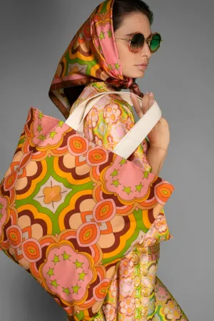 Psychedelic Pop Patterns Cotton Canvas Tote Large Bag