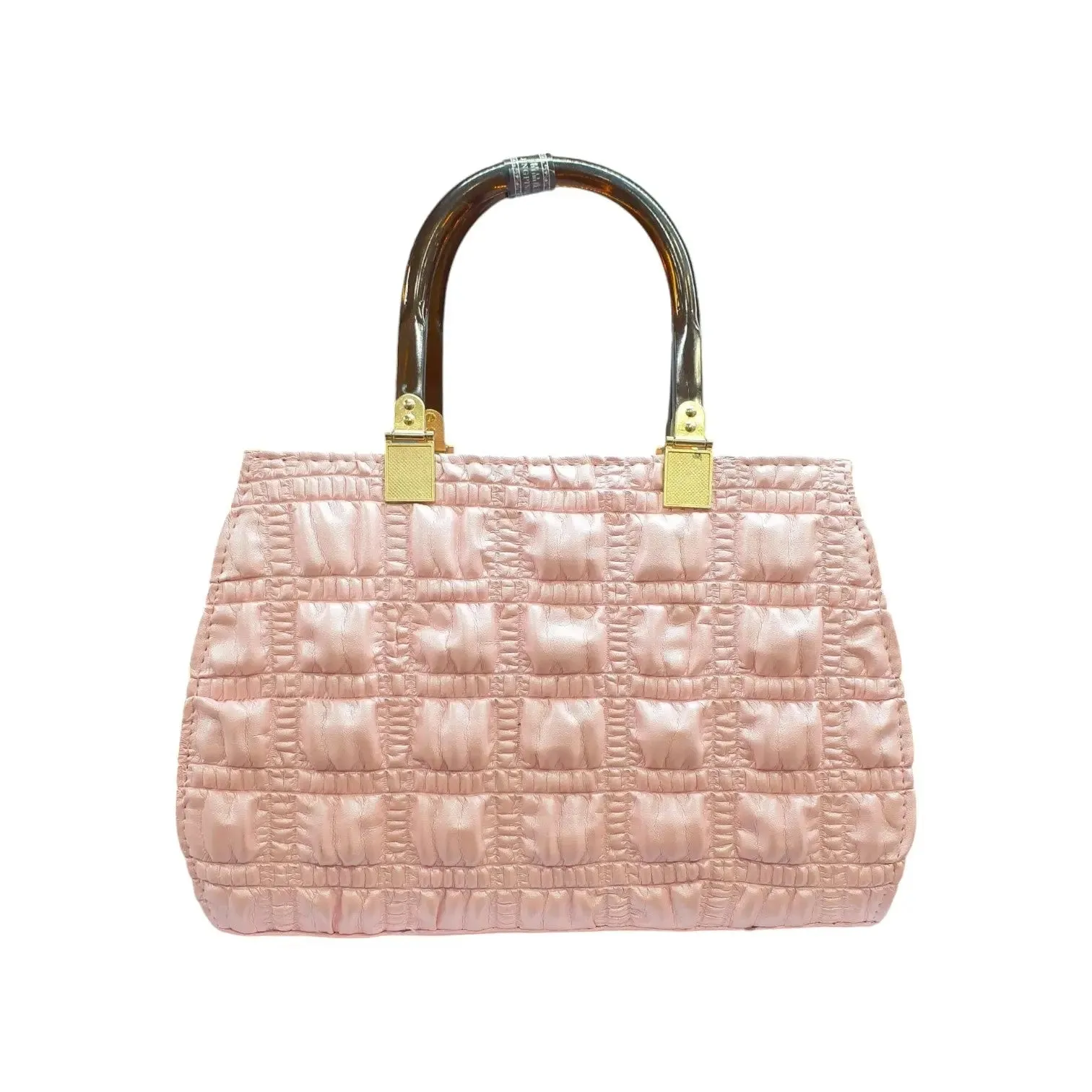 Quilted Satchel Bag with Unique Handles