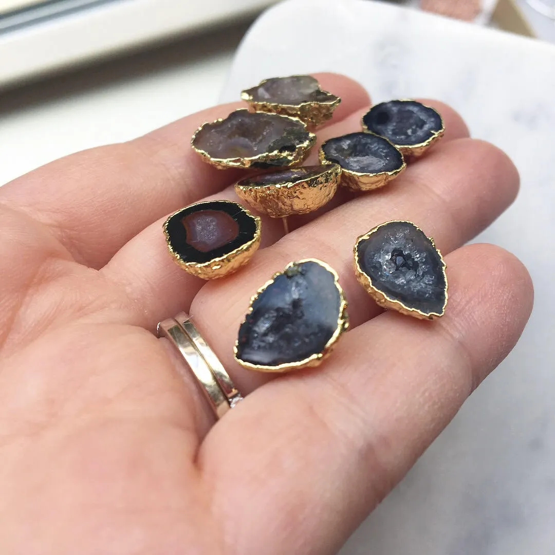Raw Geode Stud Earrings, Agate Earrings