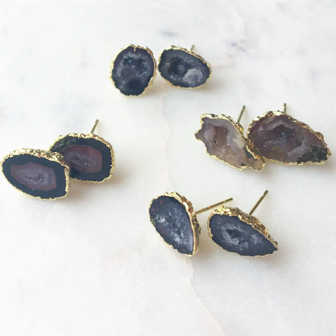 Raw Geode Stud Earrings, Agate Earrings