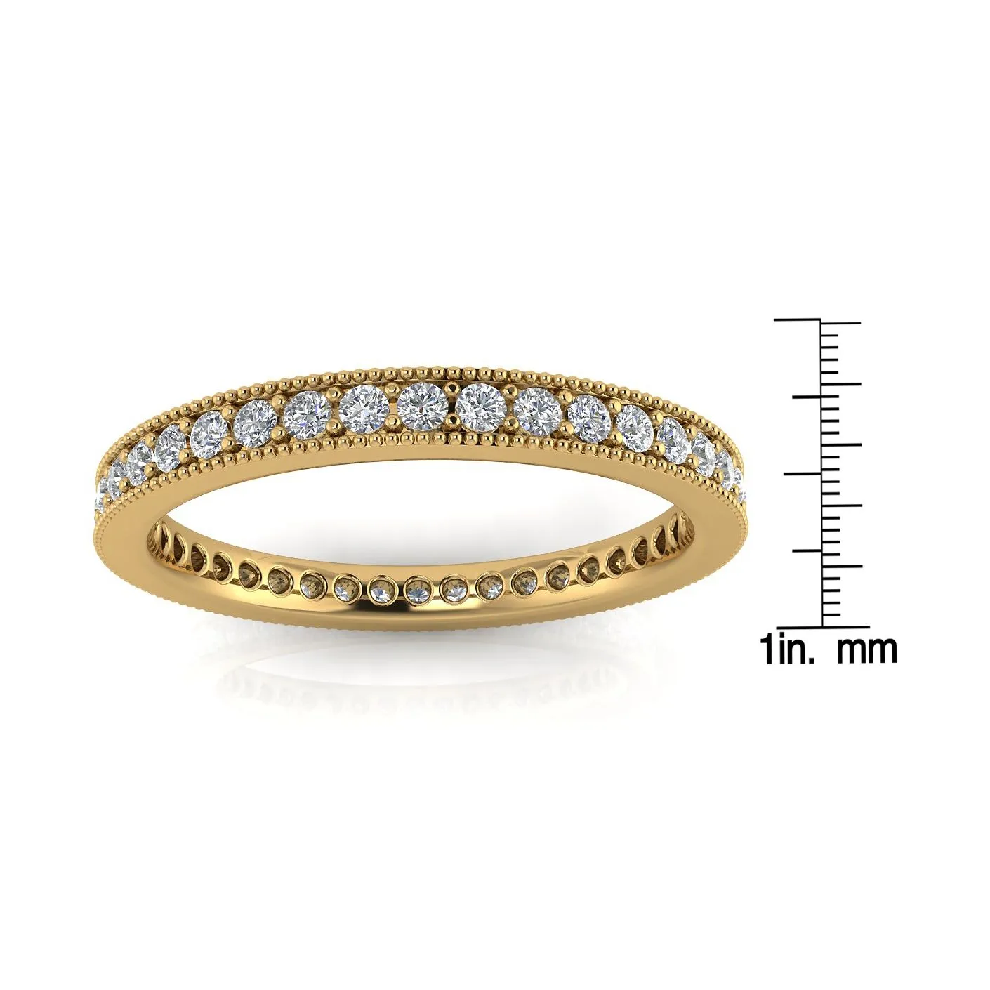 Round Brilliant Cut Diamond Pave & Milgrain Set Eternity Ring In 14k Yellow Gold  (0.29ct. Tw.) Ring Size 4.5