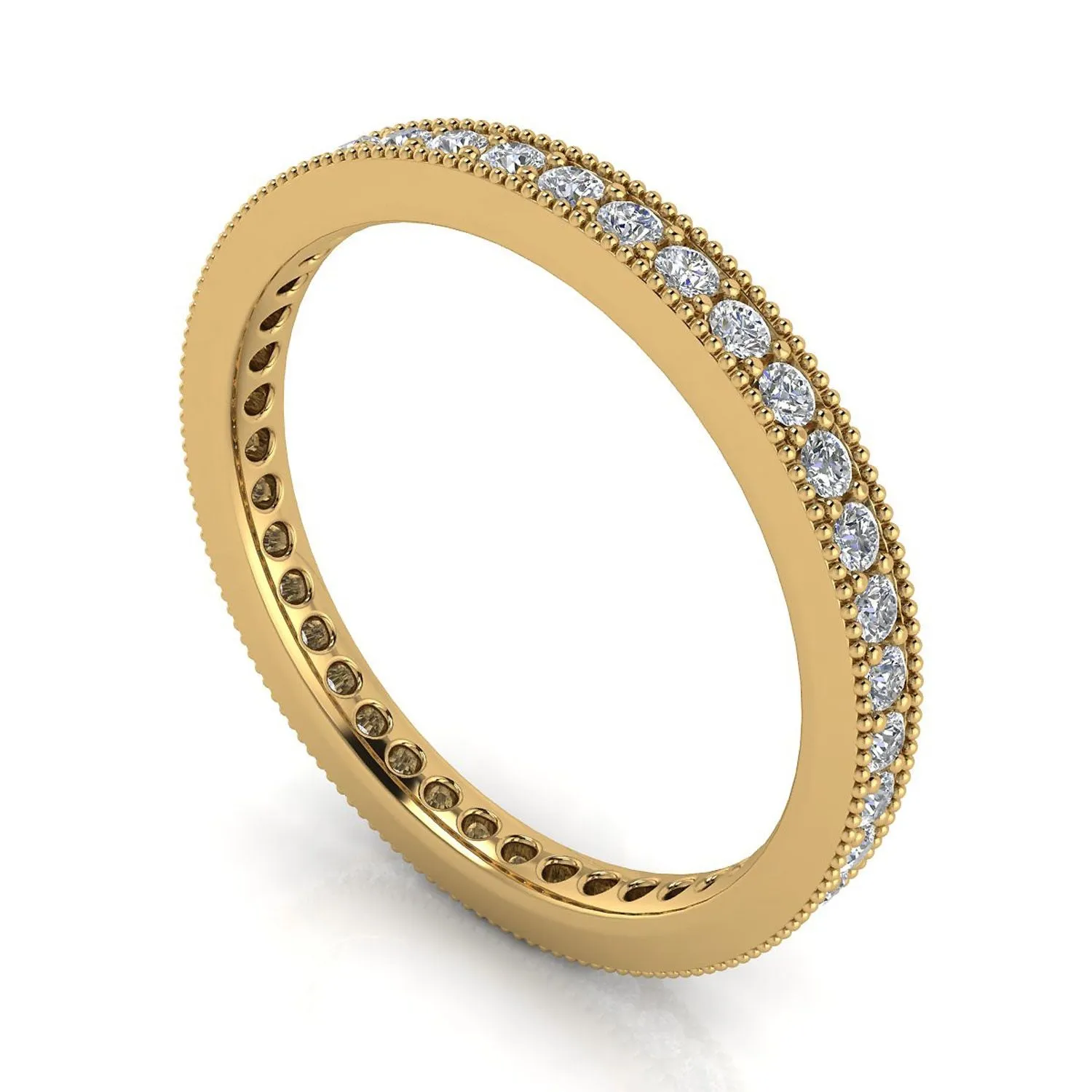 Round Brilliant Cut Diamond Pave & Milgrain Set Eternity Ring In 14k Yellow Gold  (0.29ct. Tw.) Ring Size 4.5