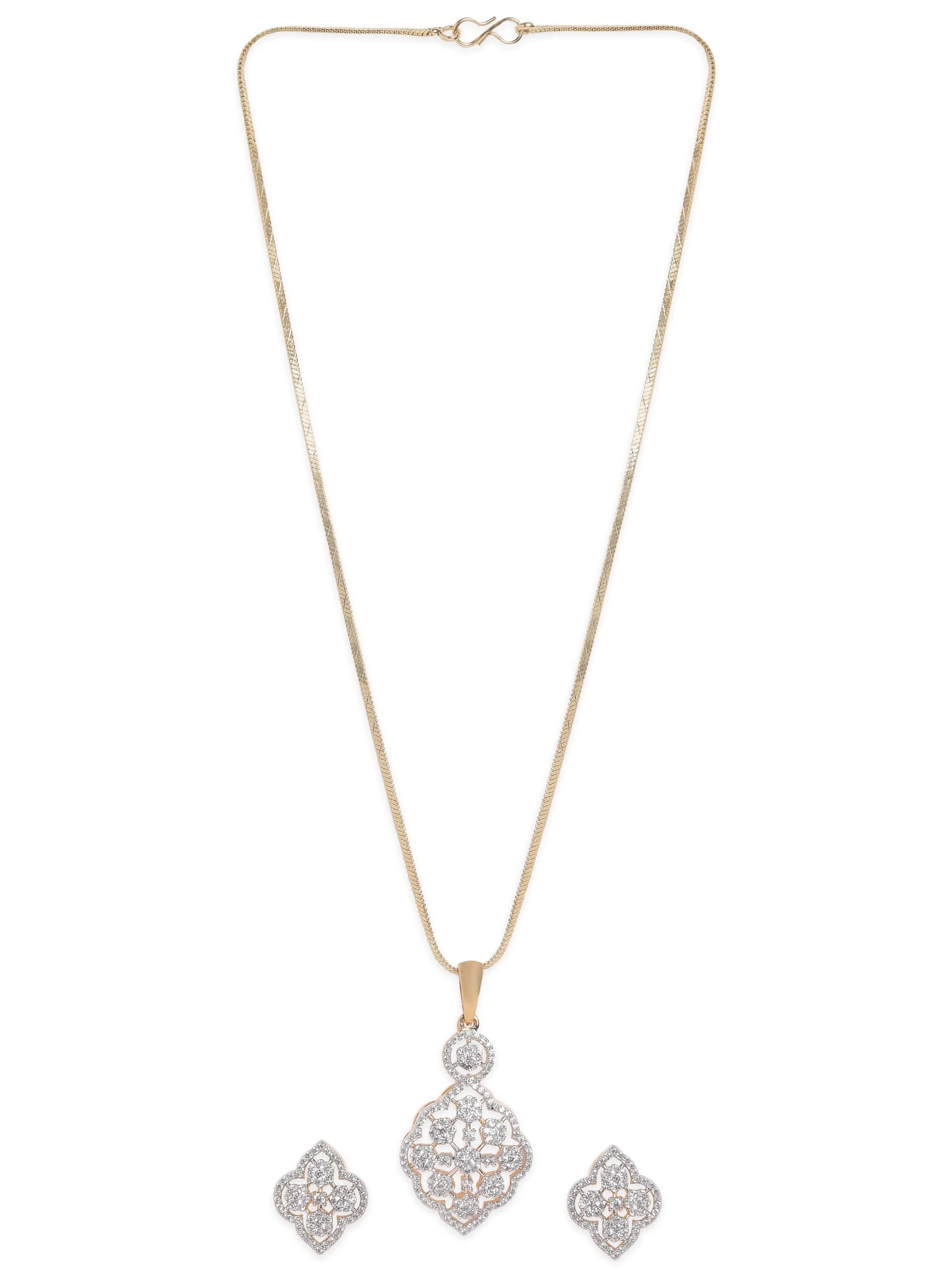 Rubans 22K Gold plated Pave Zirconia studded striking Pendant Set