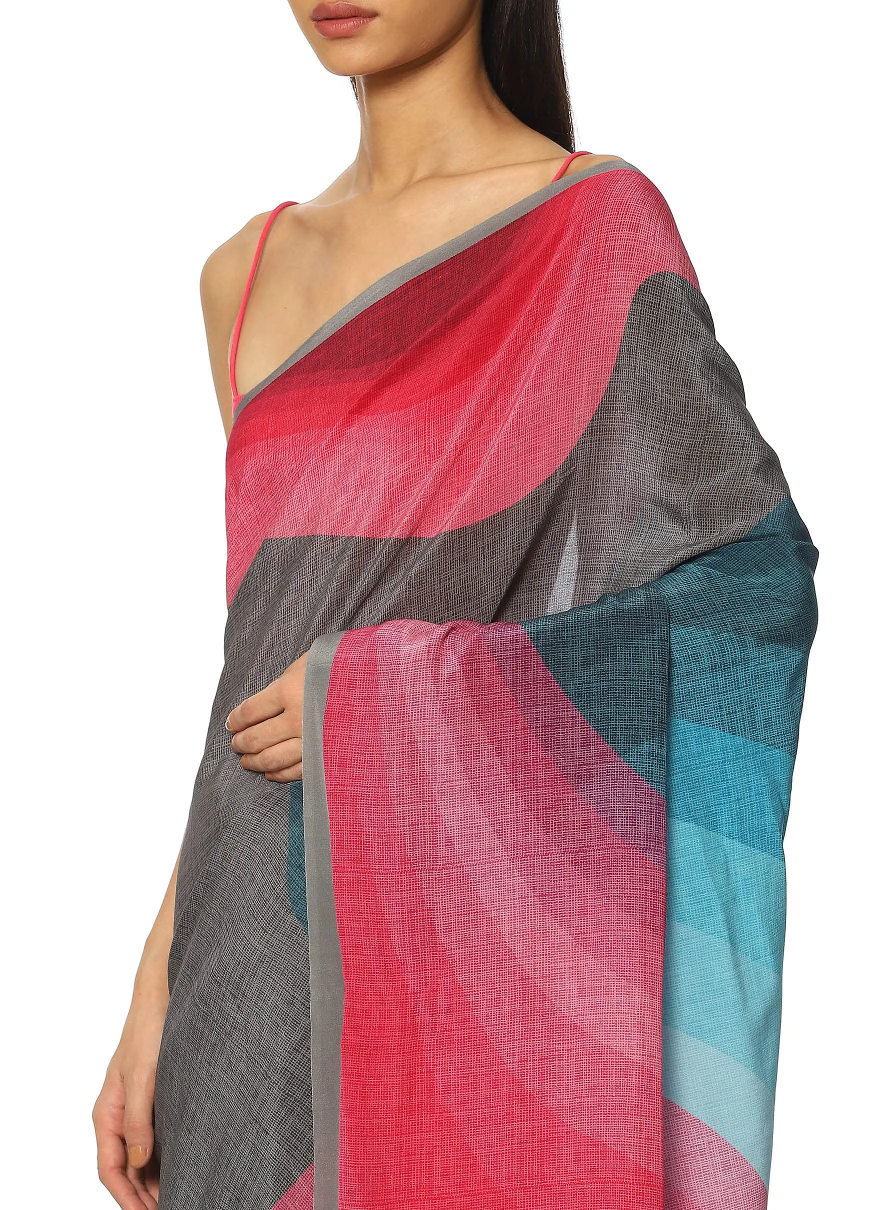 Satya Paul Crepe Grey Medium Printed Silk Saree