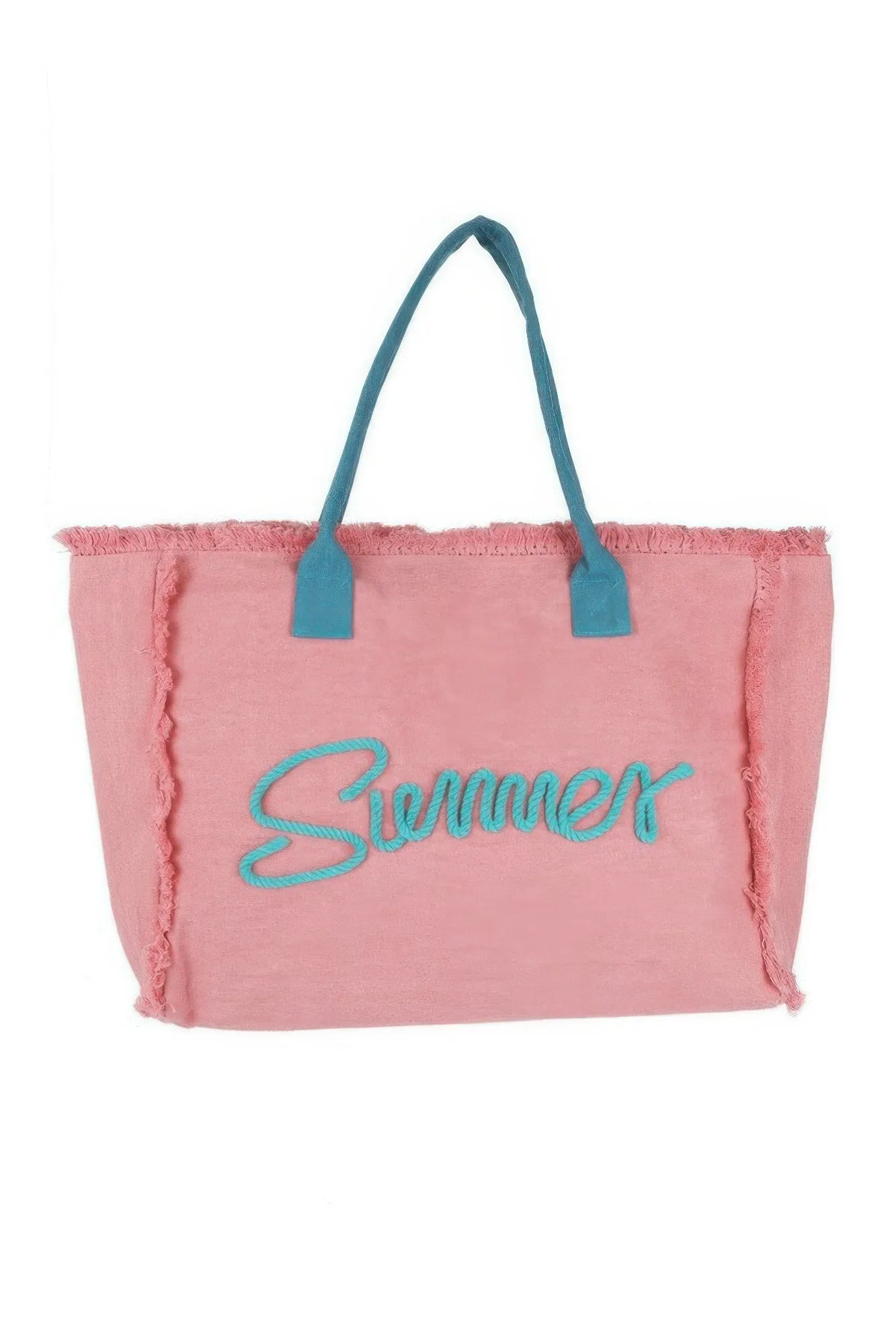 Sewn Rope Summer Letter Fringed Canvas Bag