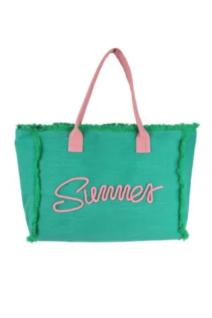 Sewn Rope Summer Letter Fringed Canvas Bag