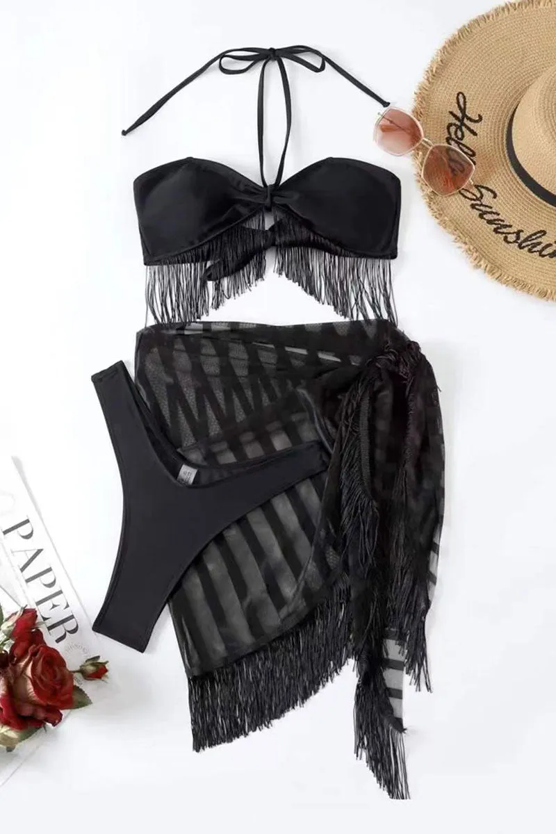 Solid Color Striking Tassel Lace-Up Three Pieces