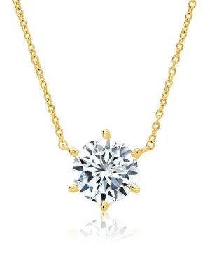 Solitaire Brilliant Necklace - 6 prong - Finished in 18kt Yellow Gold