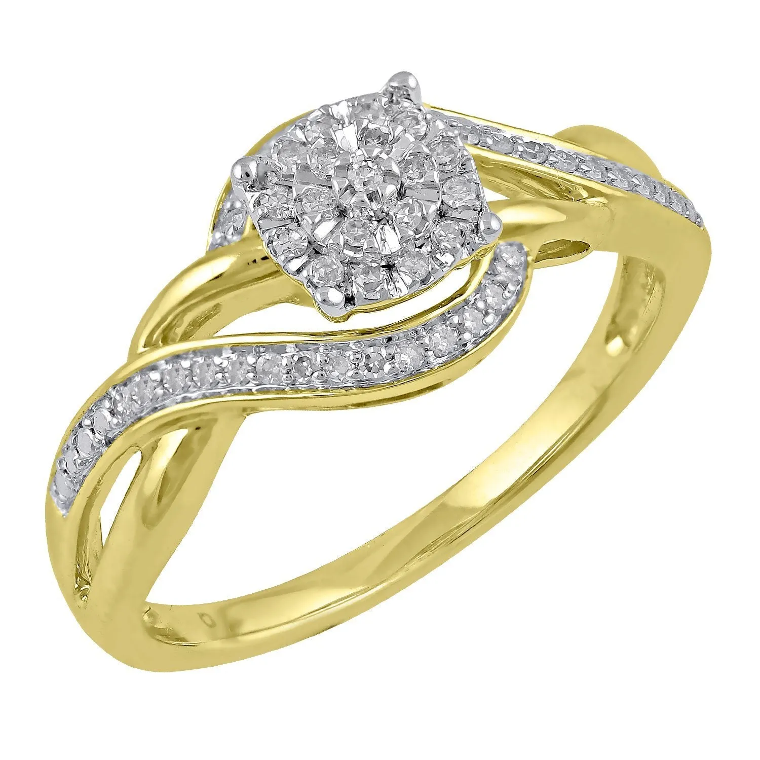 Solitaire Look Ring with 0.14ct of Diamonds in 9ct Yellow Gold