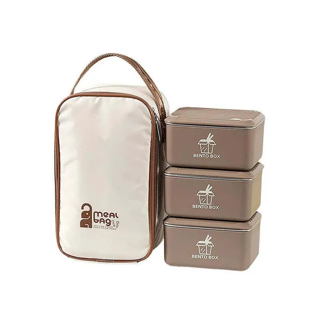 Sophisticated Stainless Steel Lunch Box 3 Container With Lunch Bag Set