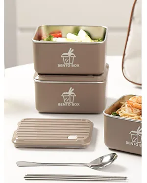 Sophisticated Stainless Steel Lunch Box 3 Container With Lunch Bag Set