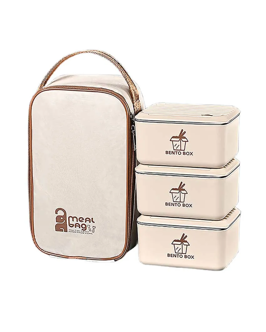 Sophisticated Stainless Steel Lunch Box 3 Container With Lunch Bag Set