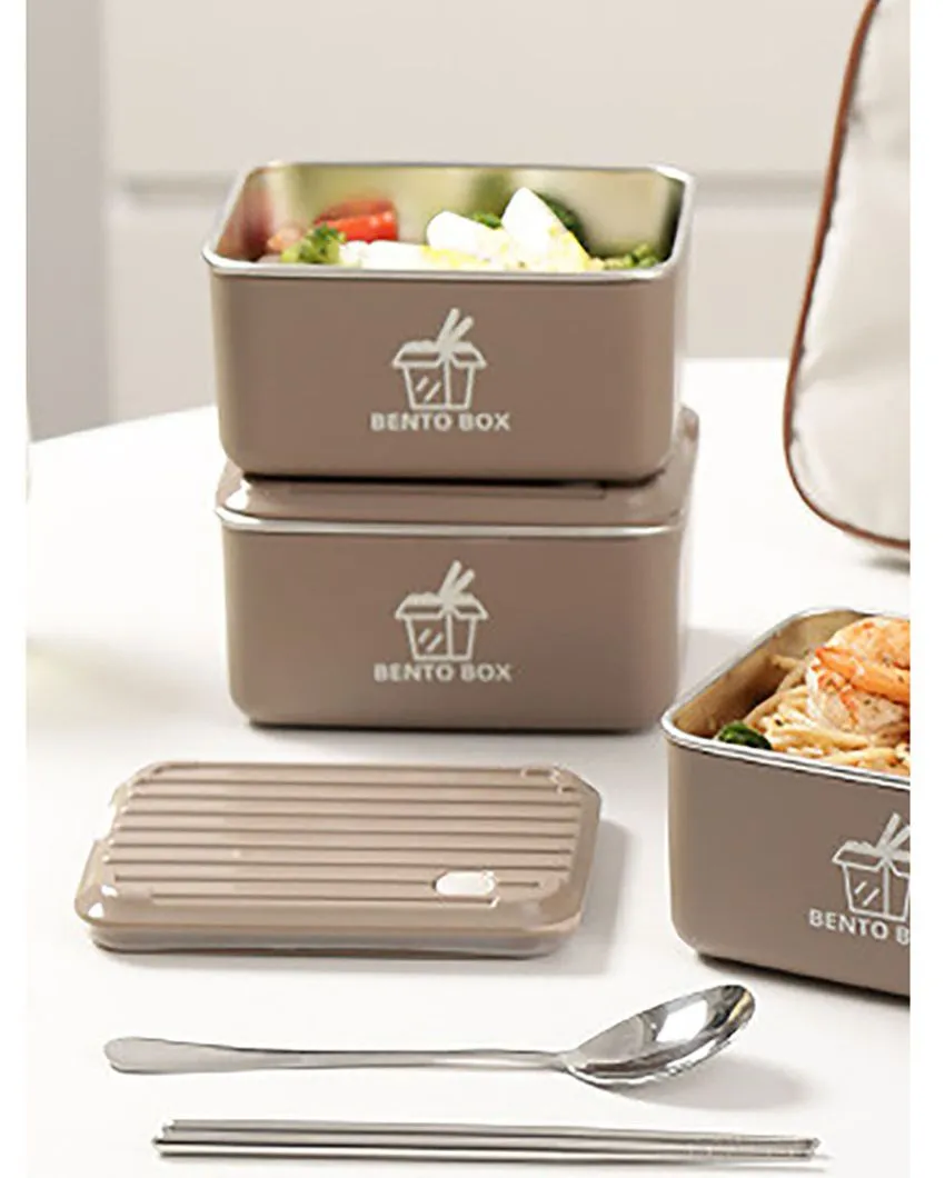 Sophisticated Stainless Steel Lunch Box 3 Container With Lunch Bag Set