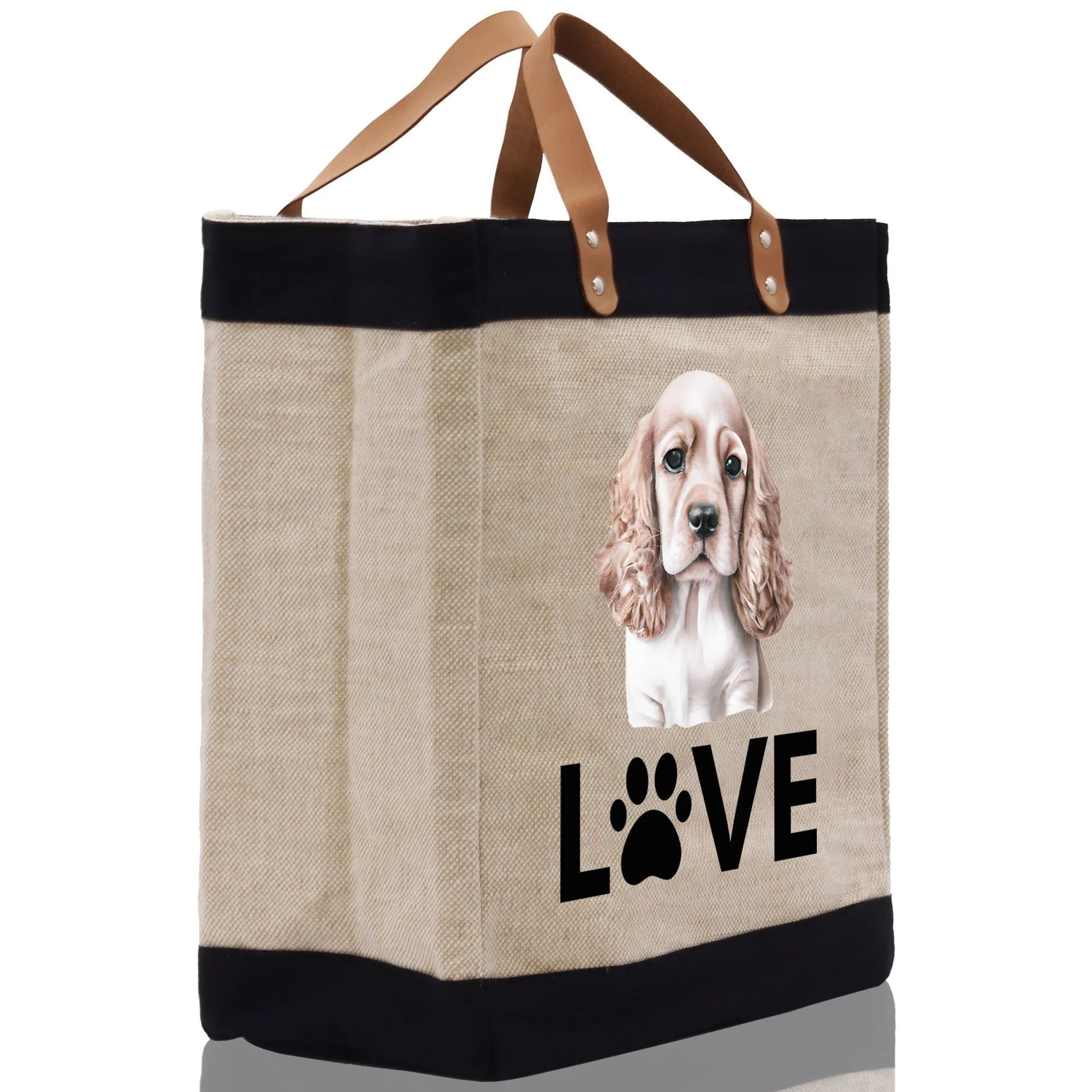 Spaniel Love Dog Jute Canvas Tote Funny Farmer Market Bag Quote Jute Bag Shopping Bag Burlap Bag Dog Owner Gift