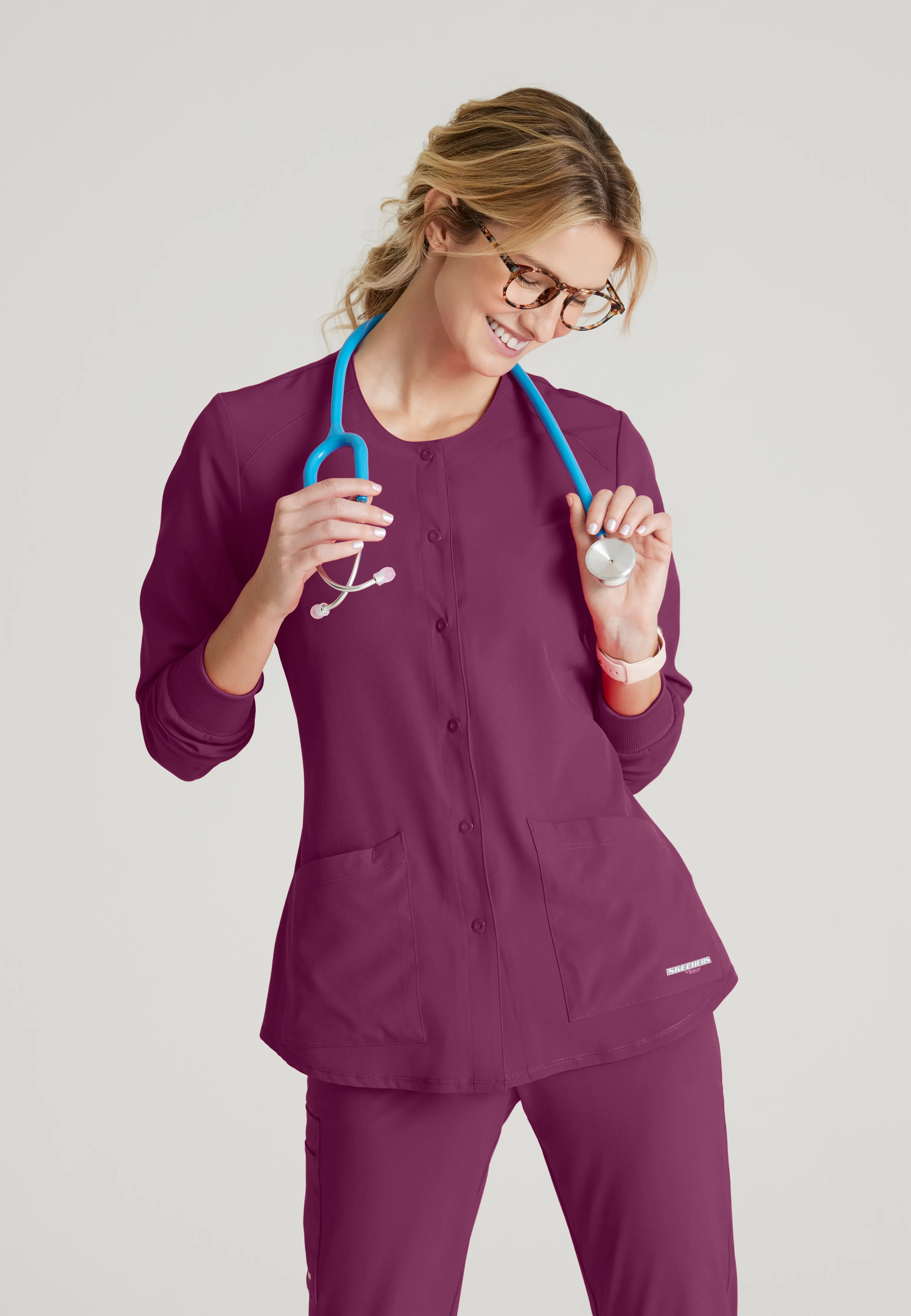 Stability 2-Pocket Crewneck Snap-Front Scrub Jacket
