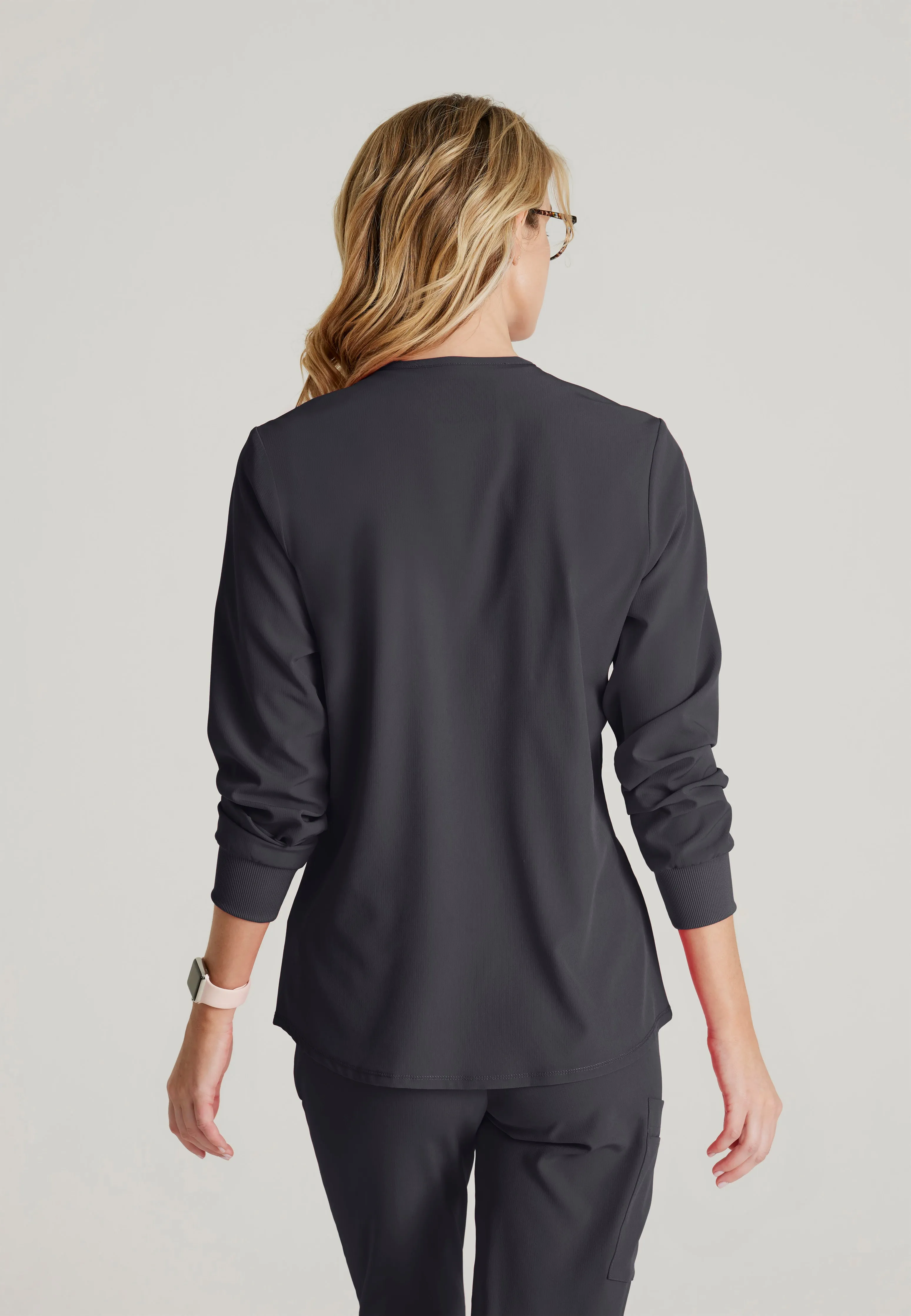 Stability 2-Pocket Crewneck Snap-Front Scrub Jacket