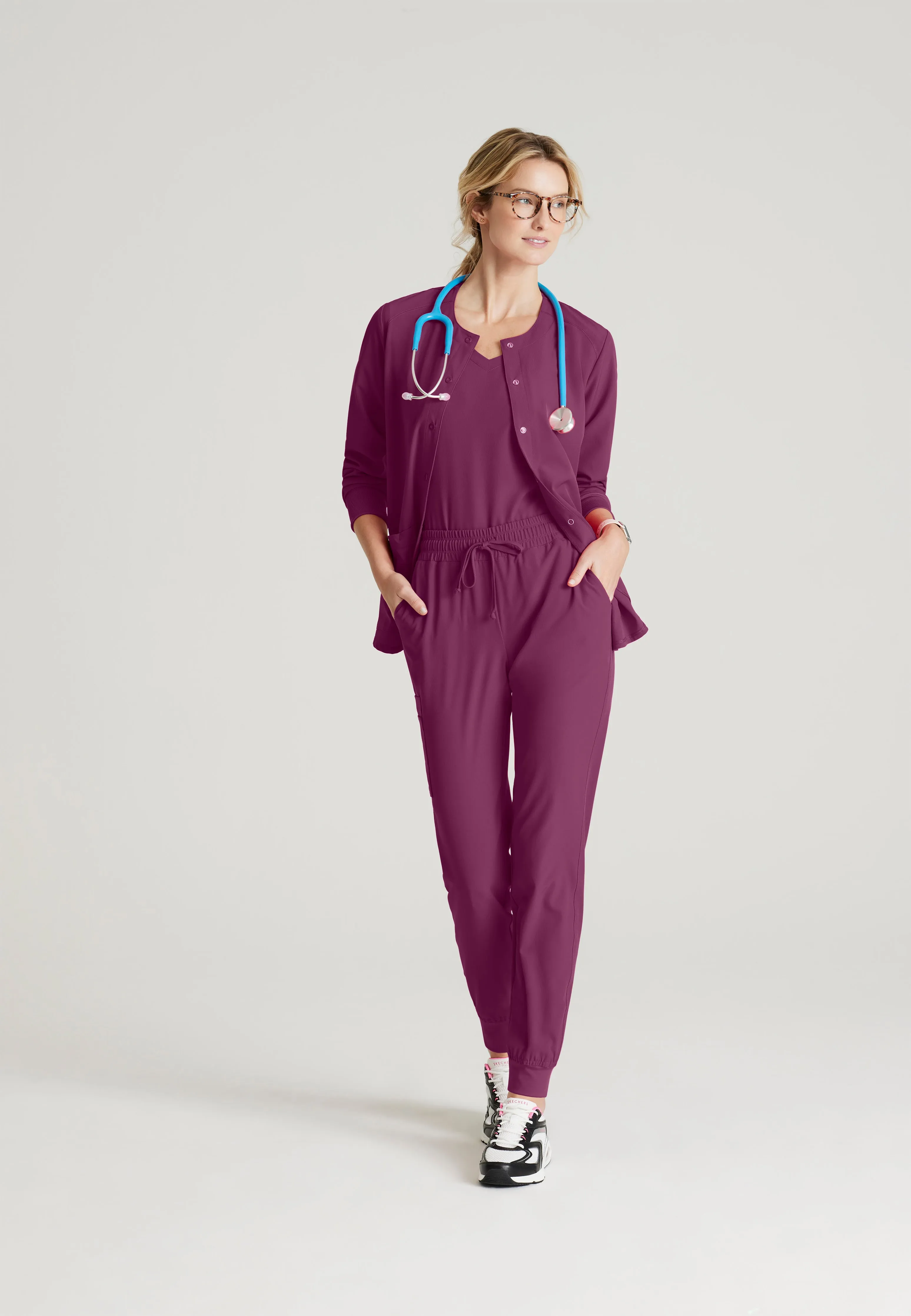 Stability 2-Pocket Crewneck Snap-Front Scrub Jacket