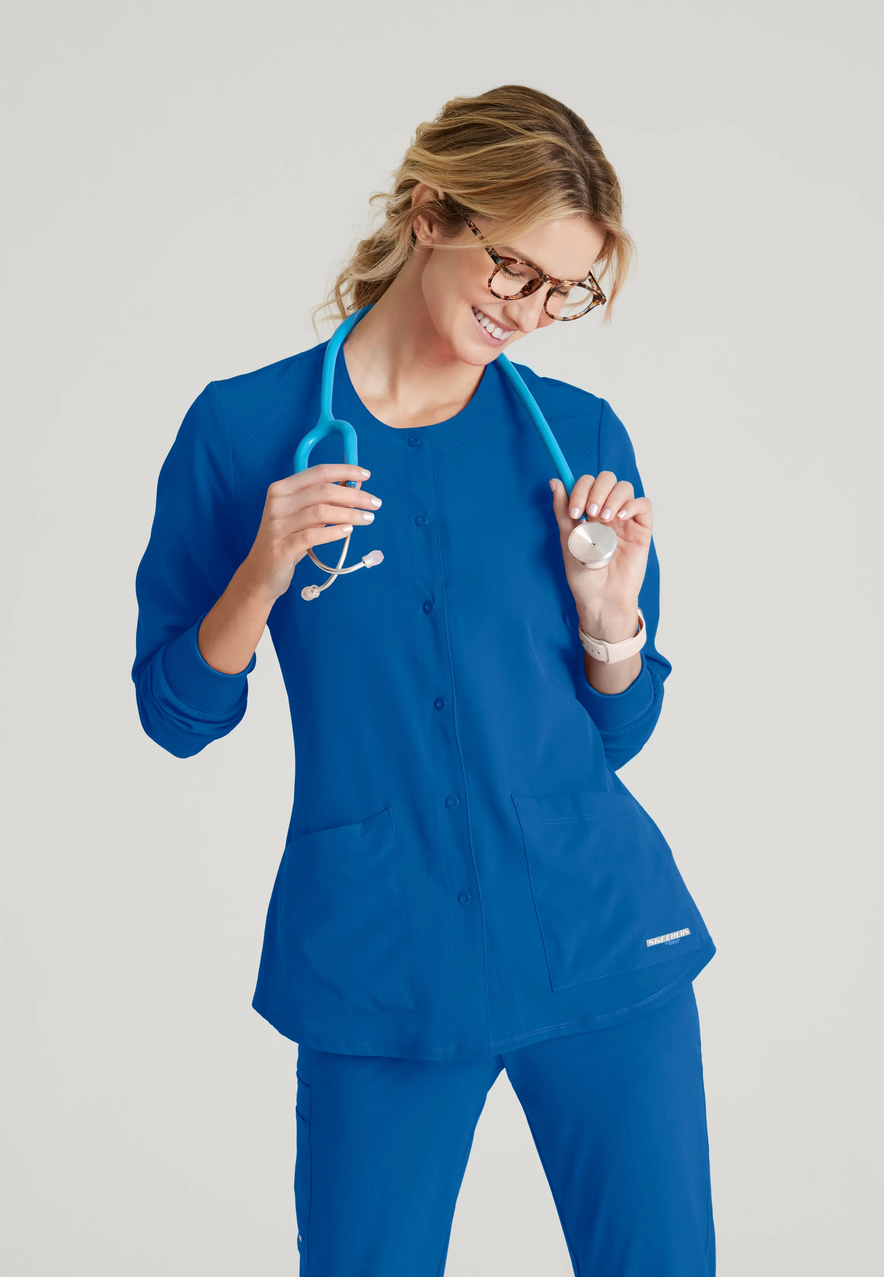Stability 2-Pocket Crewneck Snap-Front Scrub Jacket