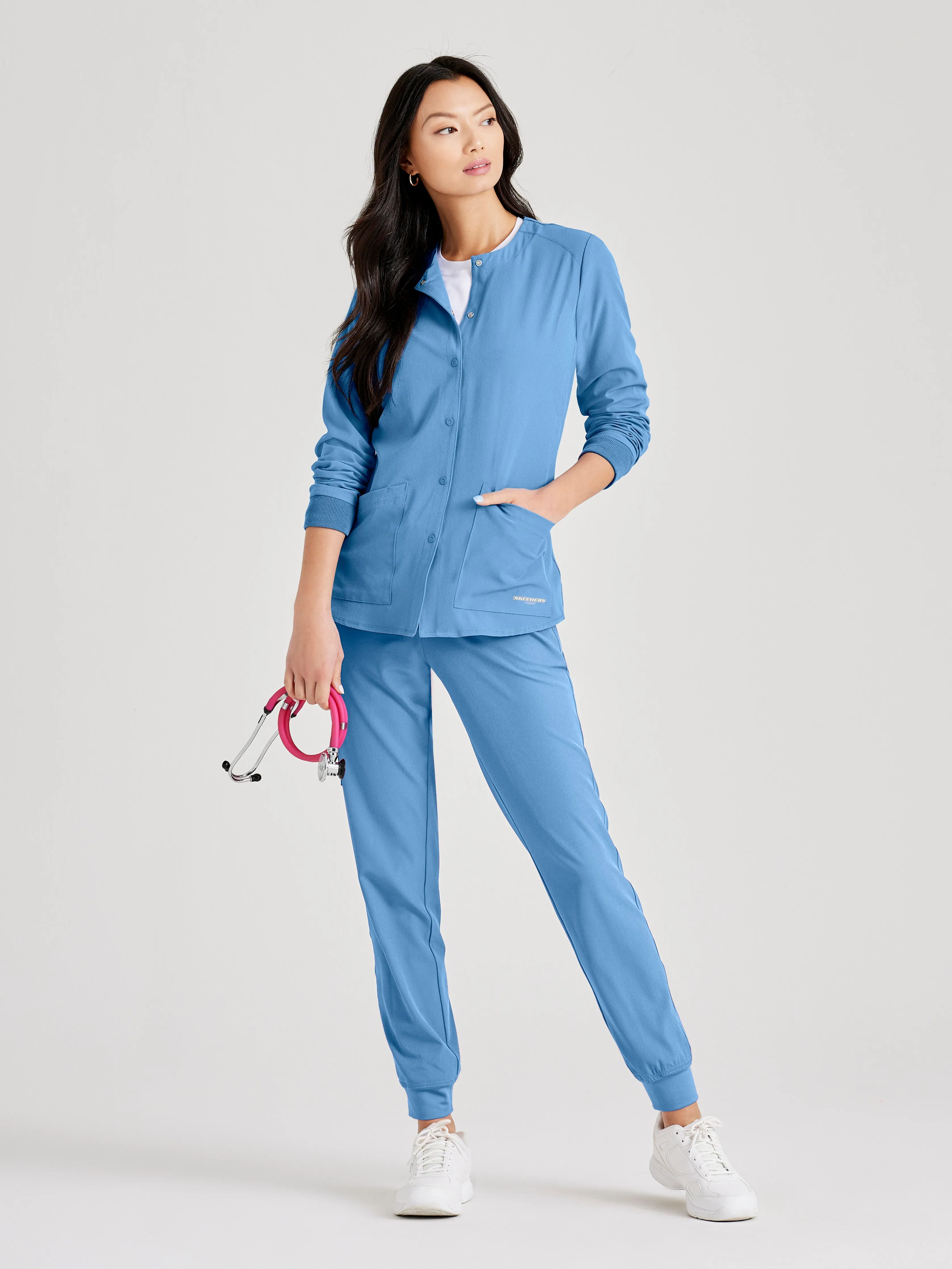 Stability 2-Pocket Crewneck Snap-Front Scrub Jacket