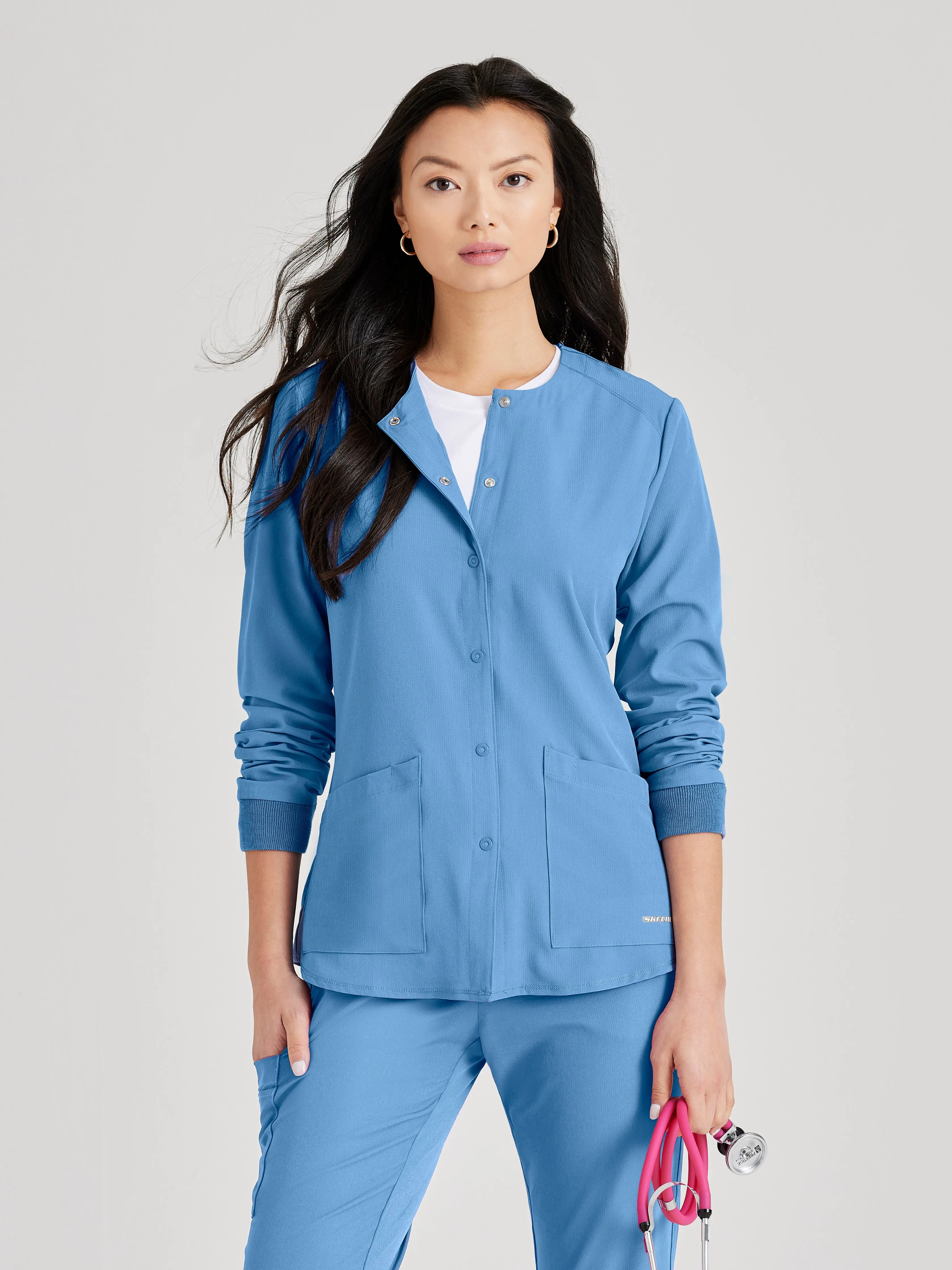 Stability 2-Pocket Crewneck Snap-Front Scrub Jacket