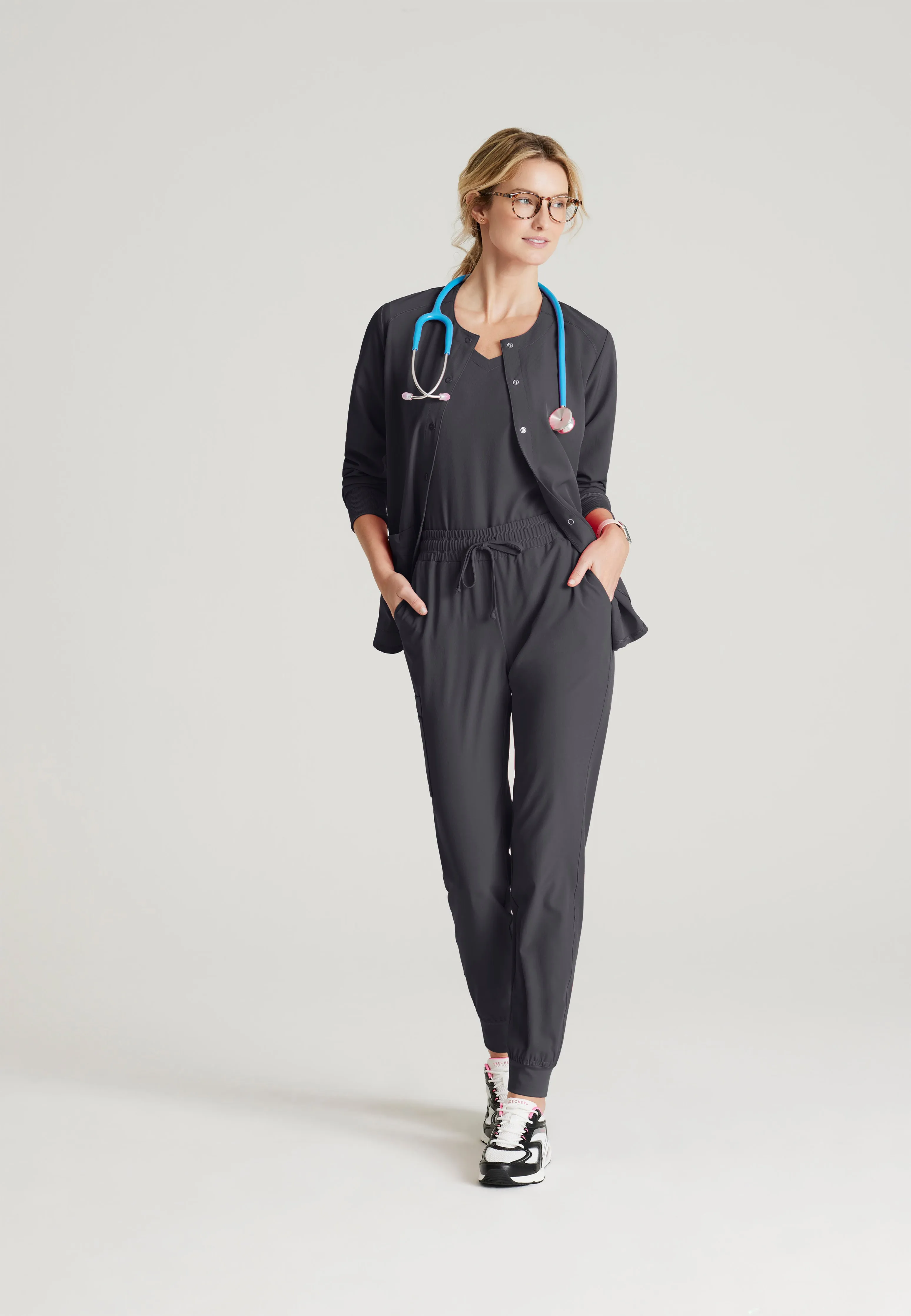 Stability 2-Pocket Crewneck Snap-Front Scrub Jacket