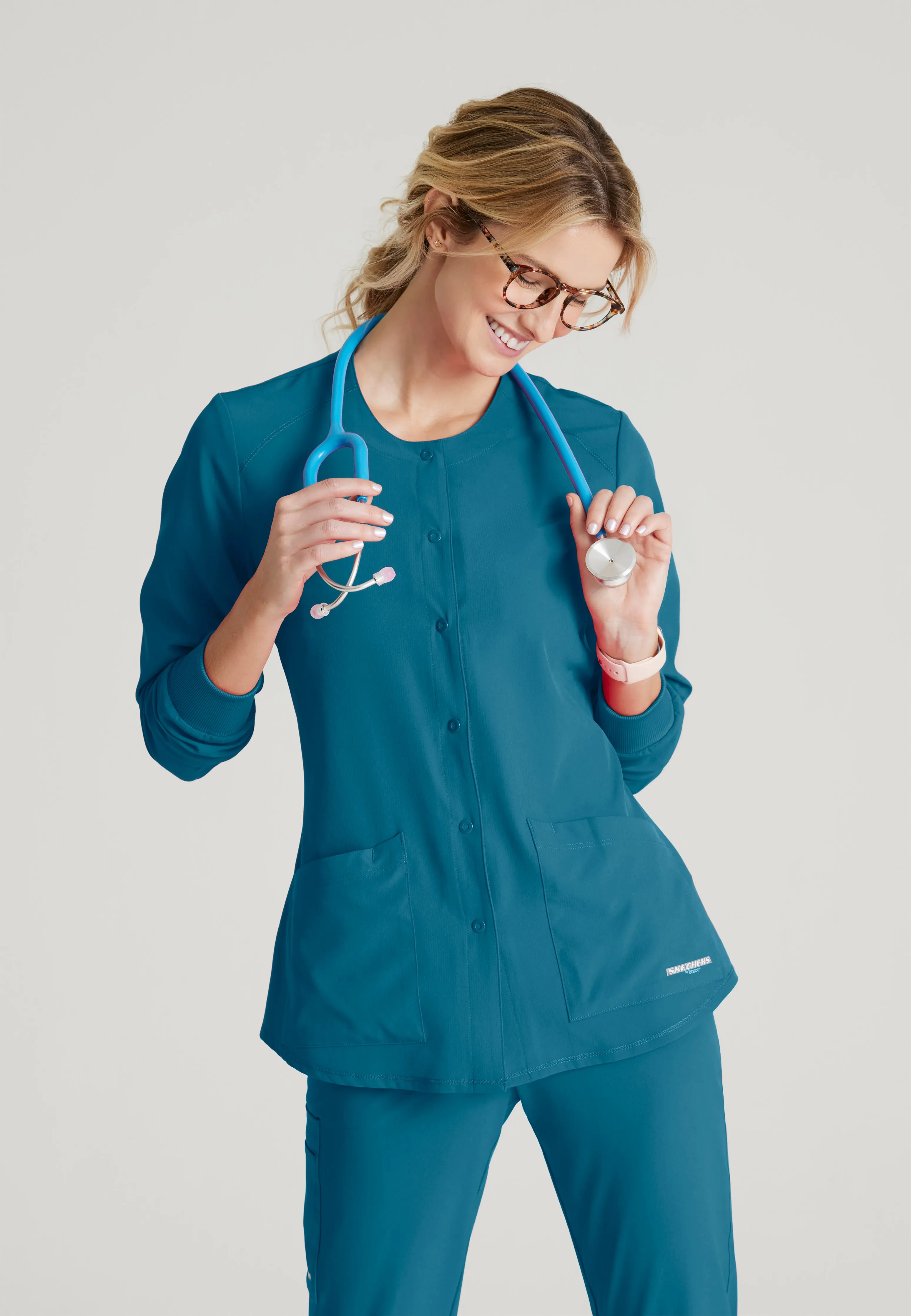 Stability 2-Pocket Crewneck Snap-Front Scrub Jacket