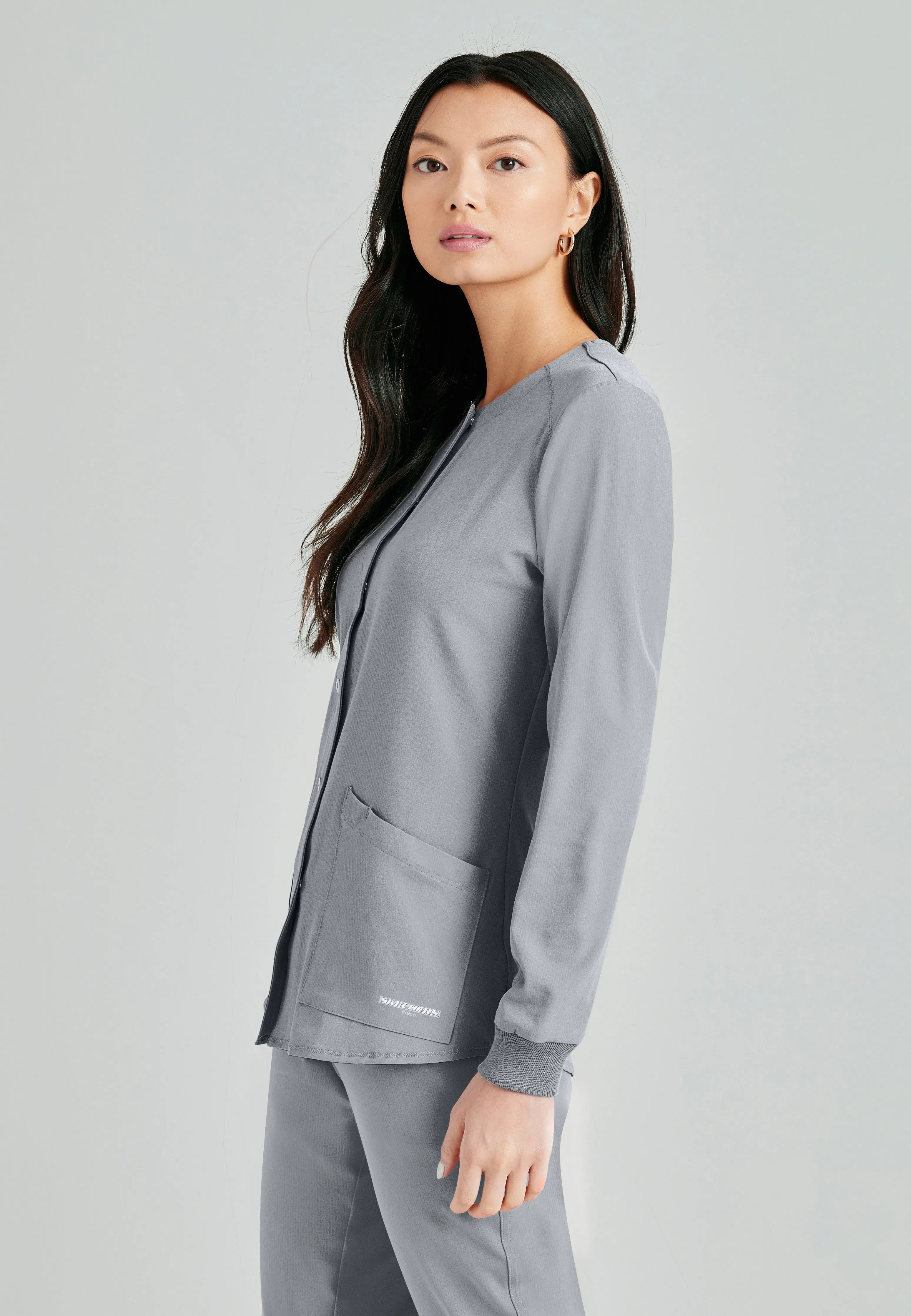 Stability 2-Pocket Crewneck Snap-Front Scrub Jacket
