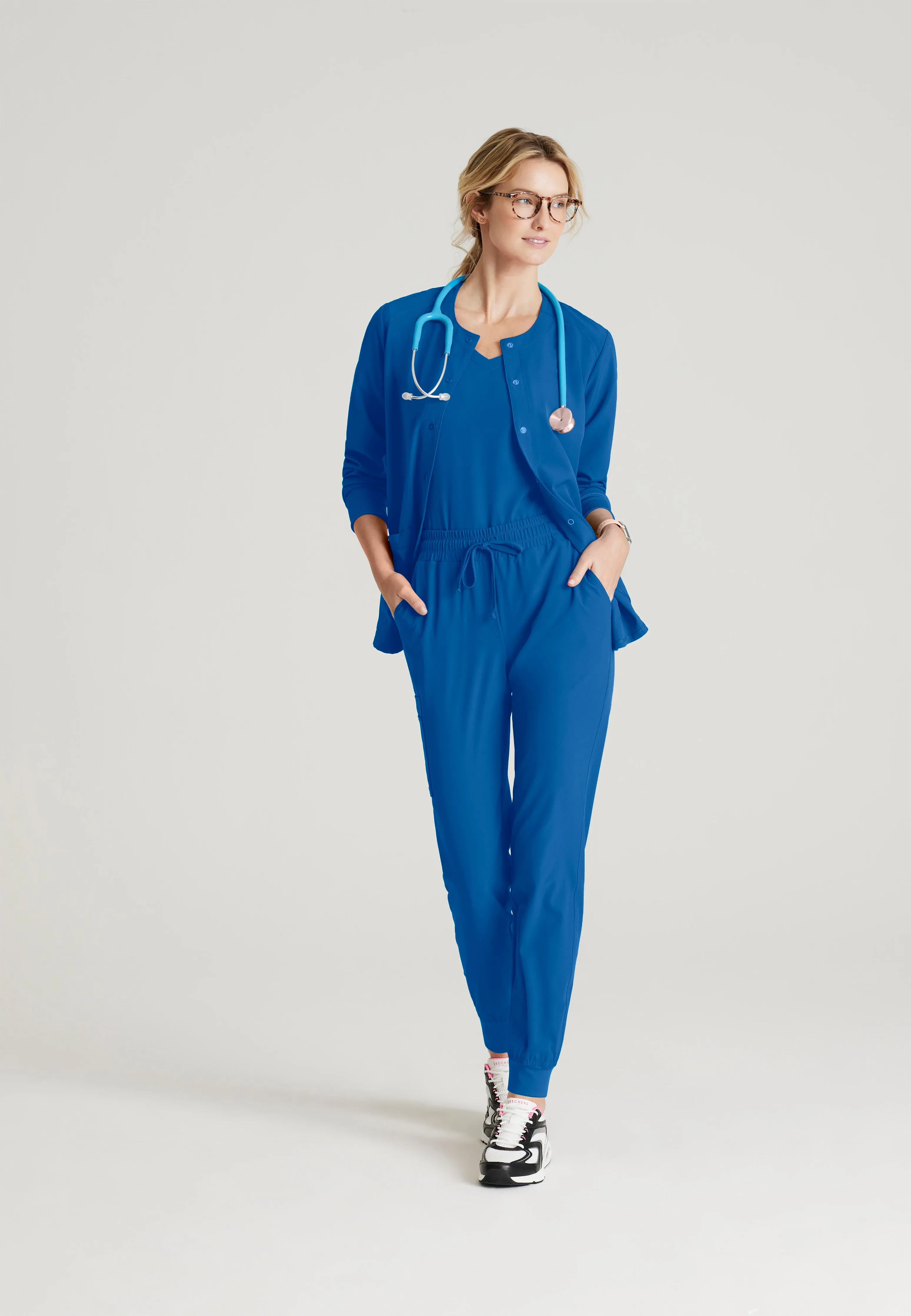 Stability 2-Pocket Crewneck Snap-Front Scrub Jacket