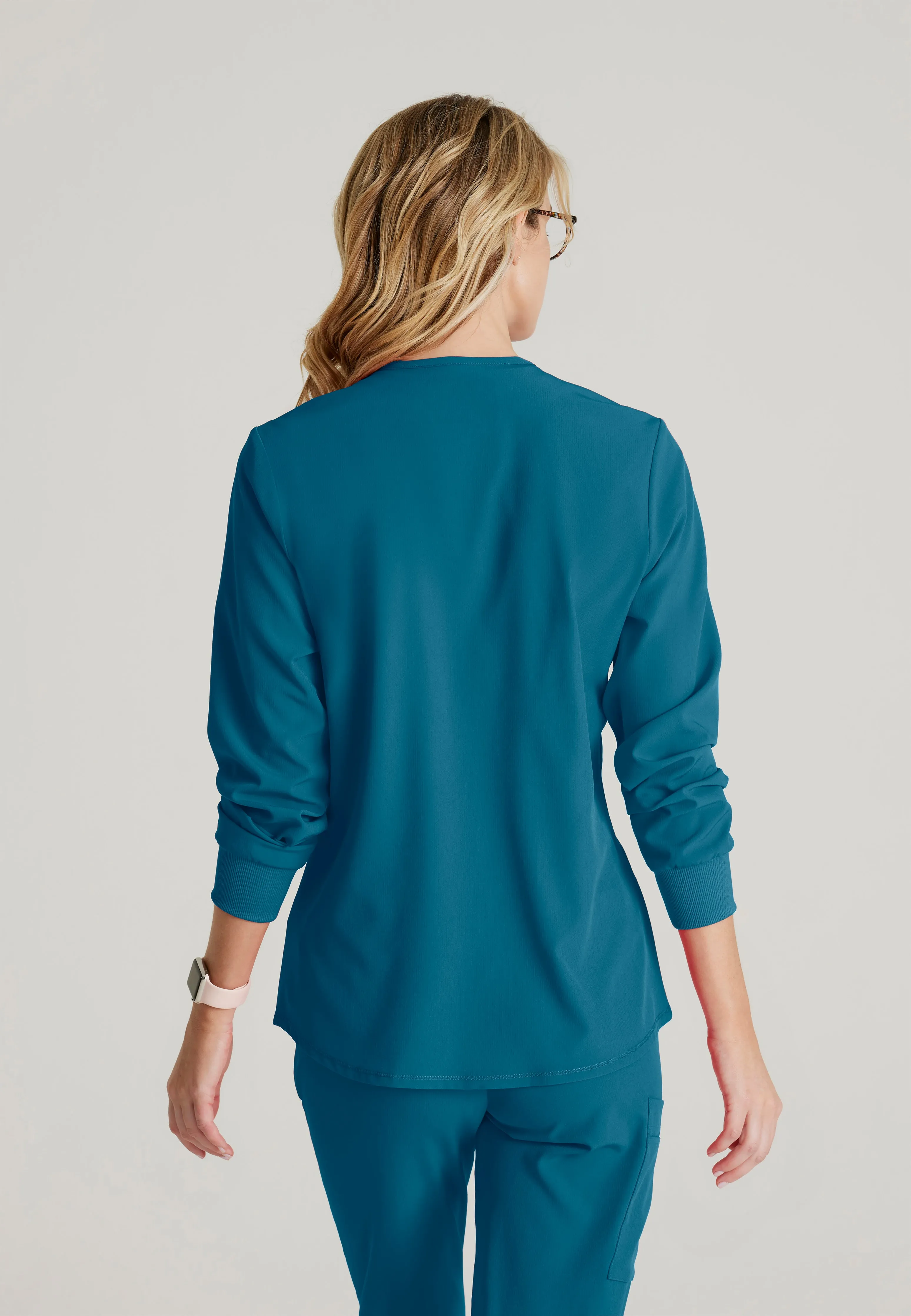 Stability 2-Pocket Crewneck Snap-Front Scrub Jacket
