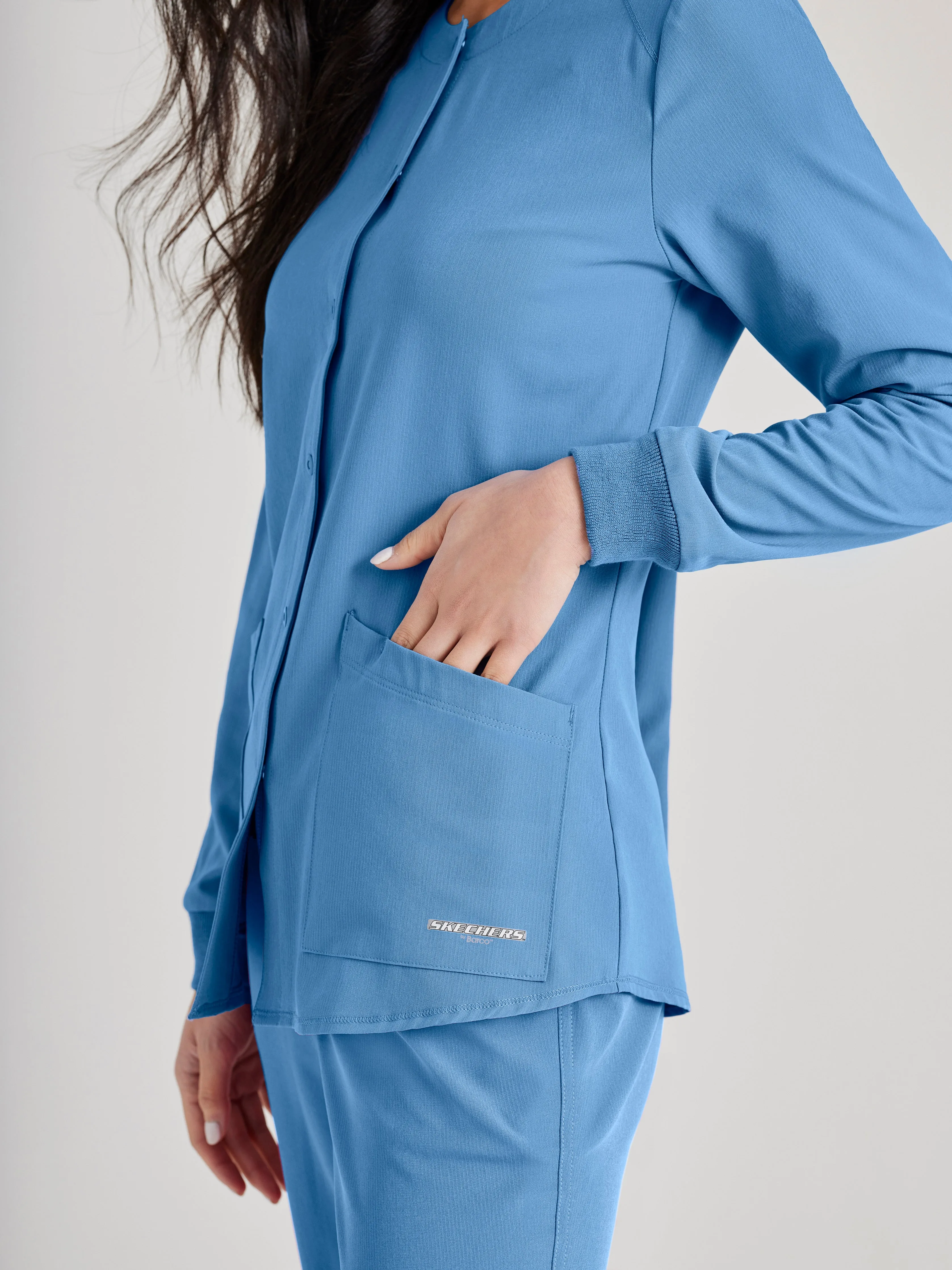 Stability 2-Pocket Crewneck Snap-Front Scrub Jacket