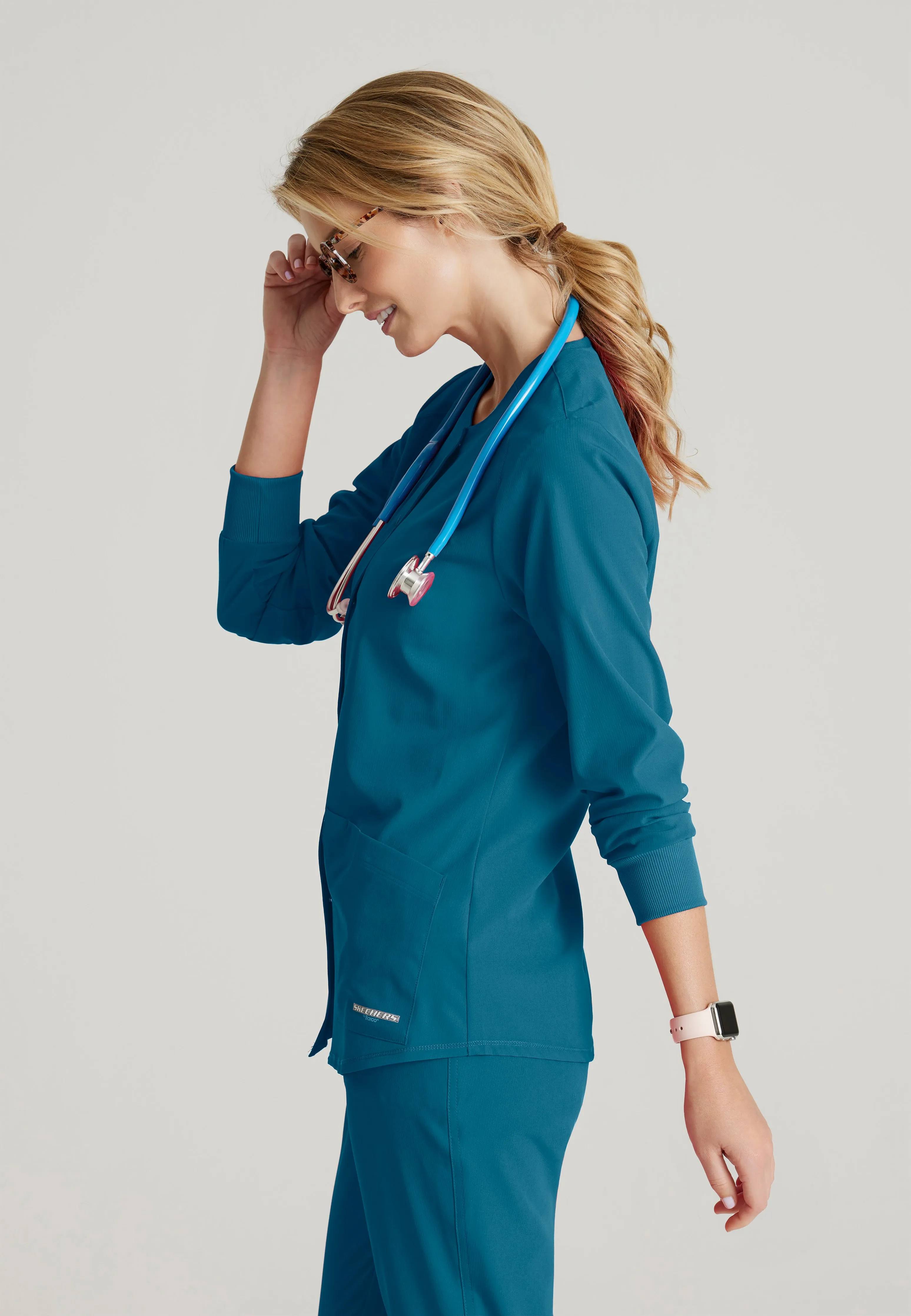 Stability 2-Pocket Crewneck Snap-Front Scrub Jacket