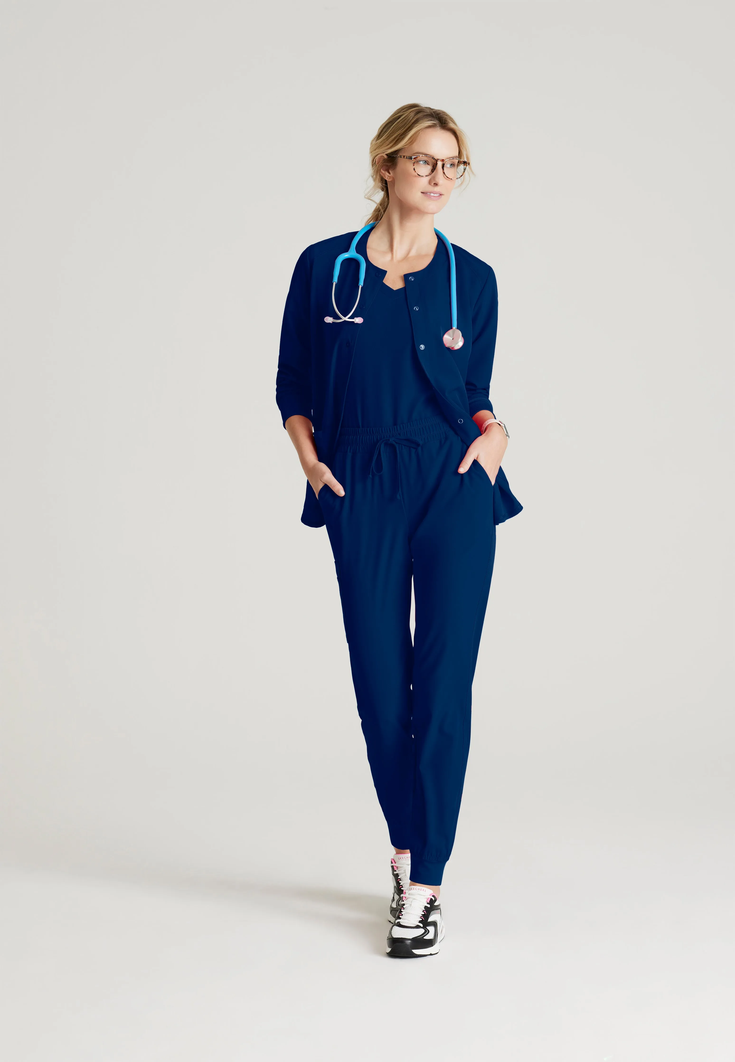 Stability 2-Pocket Crewneck Snap-Front Scrub Jacket