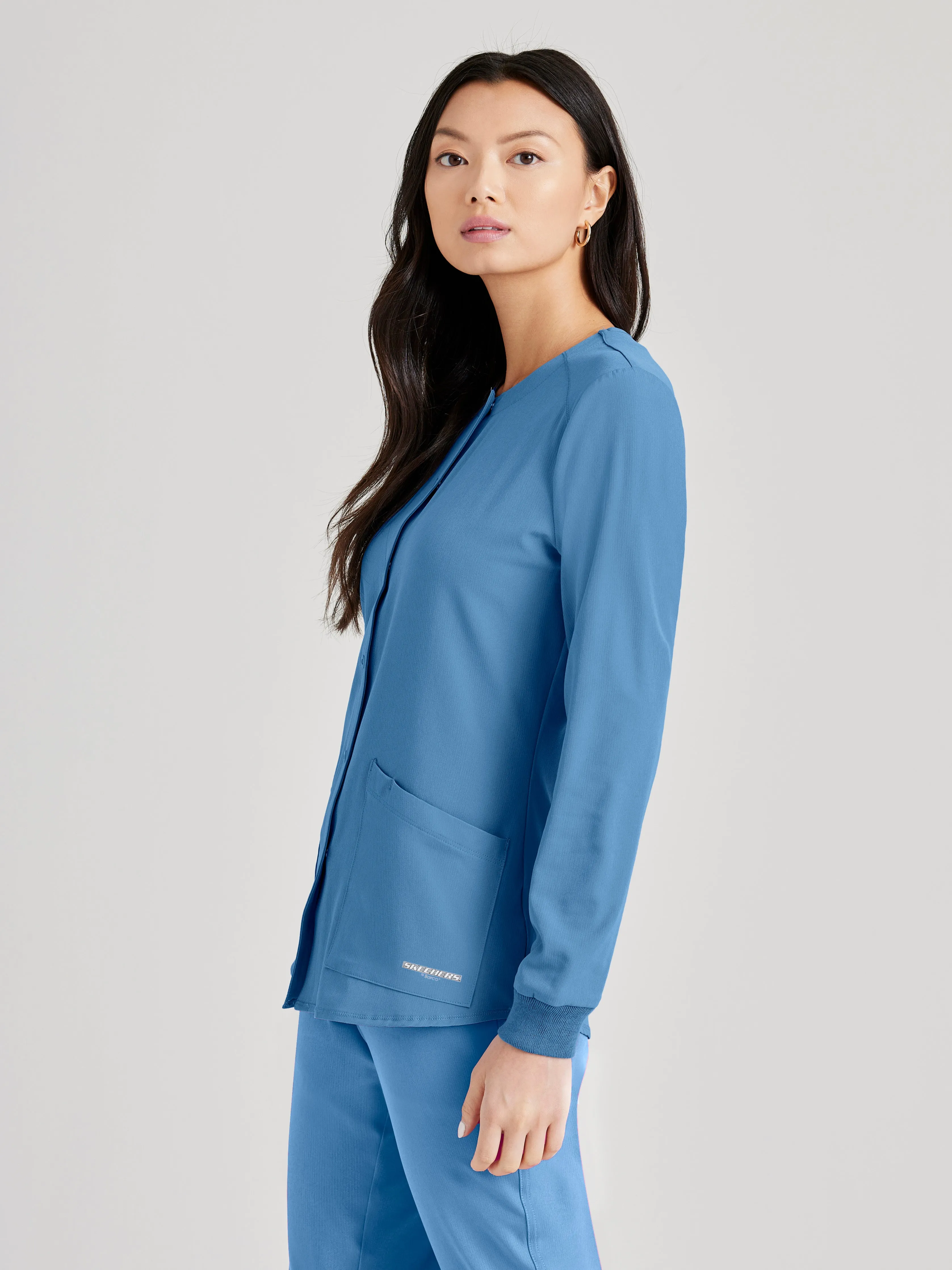 Stability 2-Pocket Crewneck Snap-Front Scrub Jacket