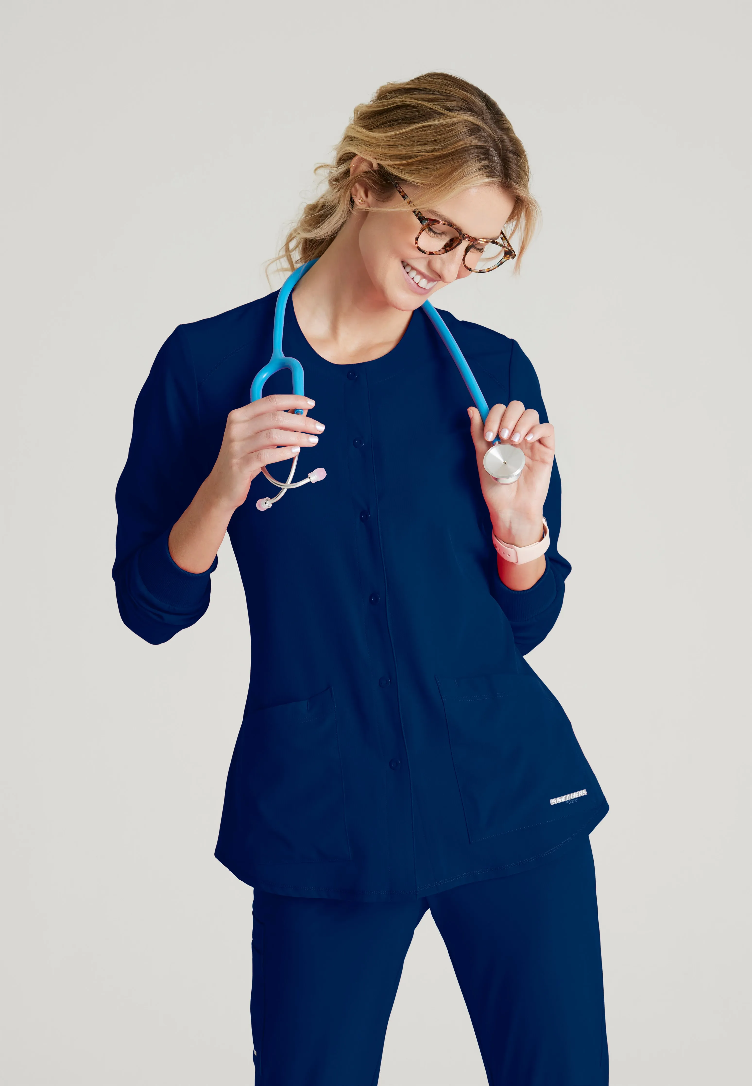 Stability 2-Pocket Crewneck Snap-Front Scrub Jacket
