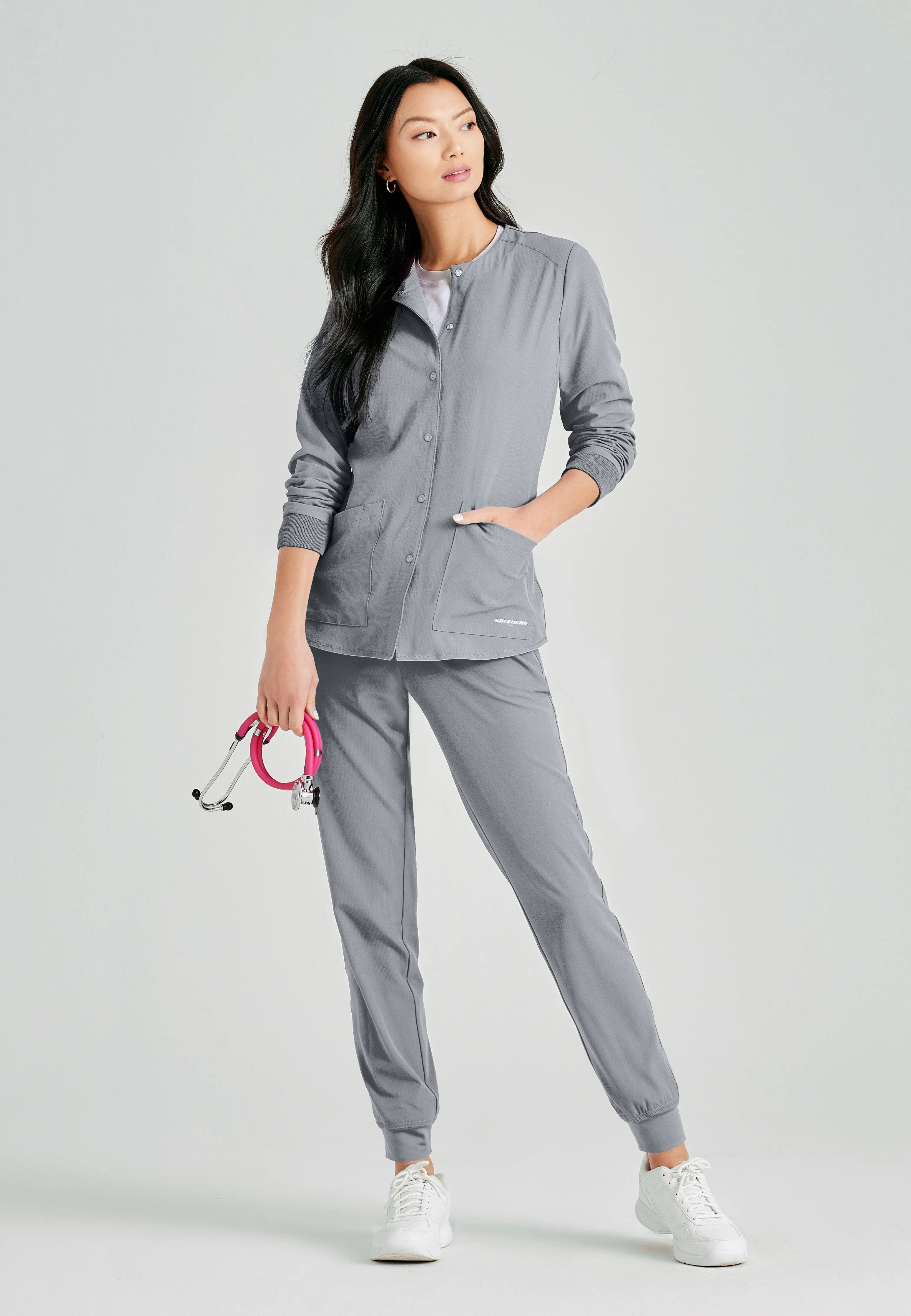 Stability 2-Pocket Crewneck Snap-Front Scrub Jacket