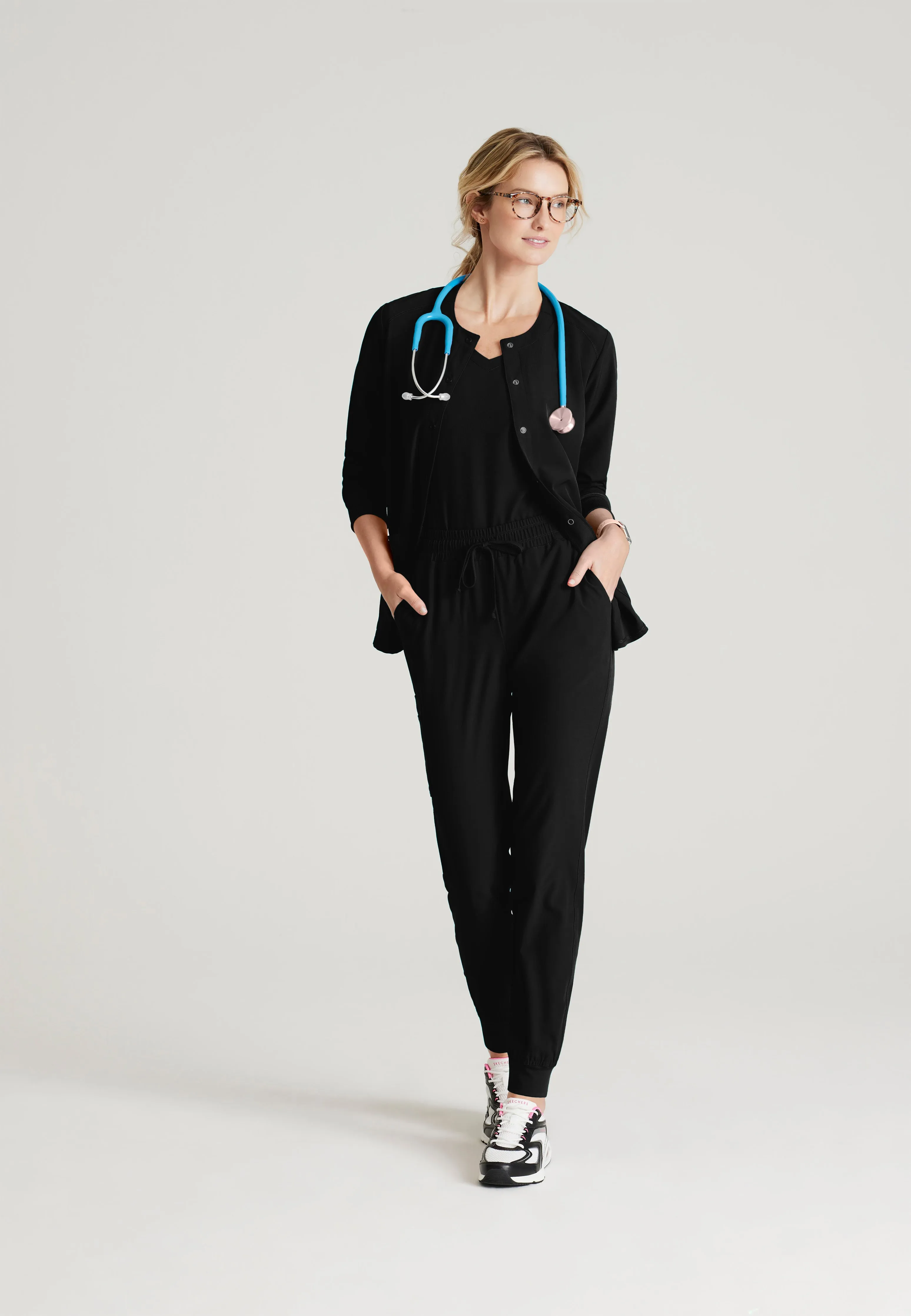 Stability 2-Pocket Crewneck Snap-Front Scrub Jacket